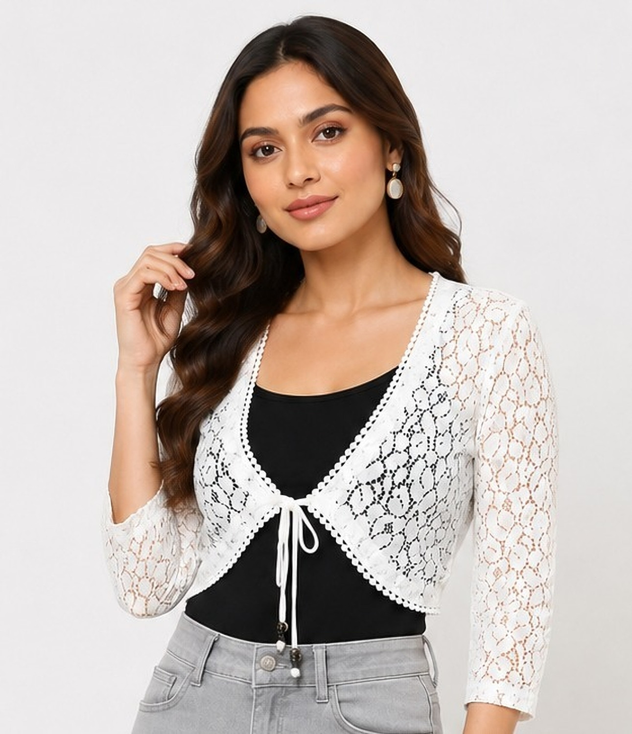 Image of Sera Women Longline Full Sleeve Black Shrug
