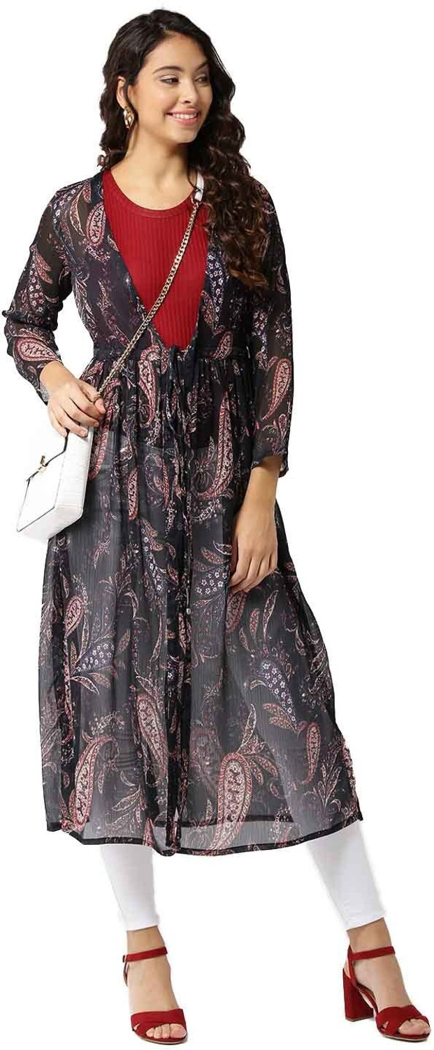 Image of Sera Women Longline Full Sleeve Black Shrug
