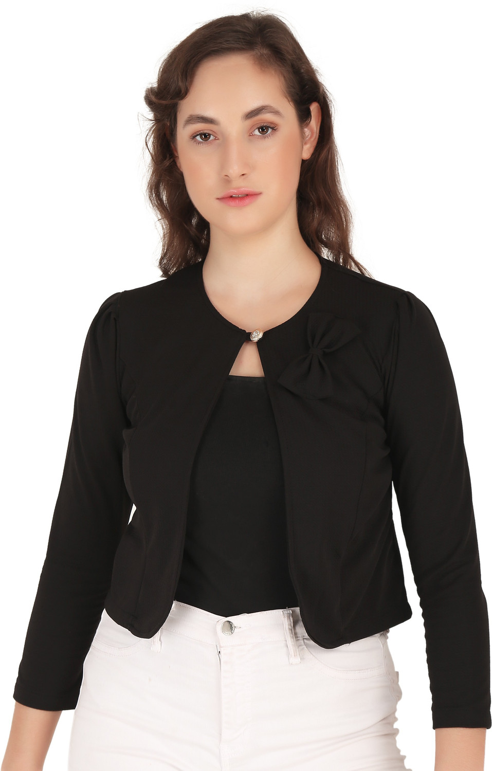 Image of Sera Women Longline Full Sleeve Black Shrug