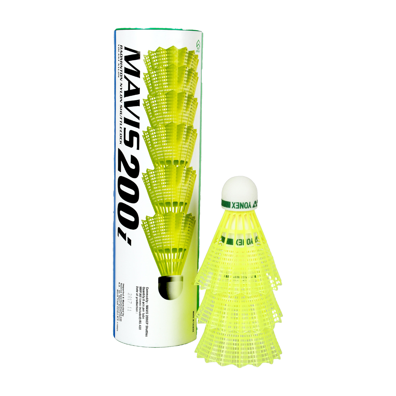 YONEX Mavis 200i Green Cap Nylon Shuttle - Yellow