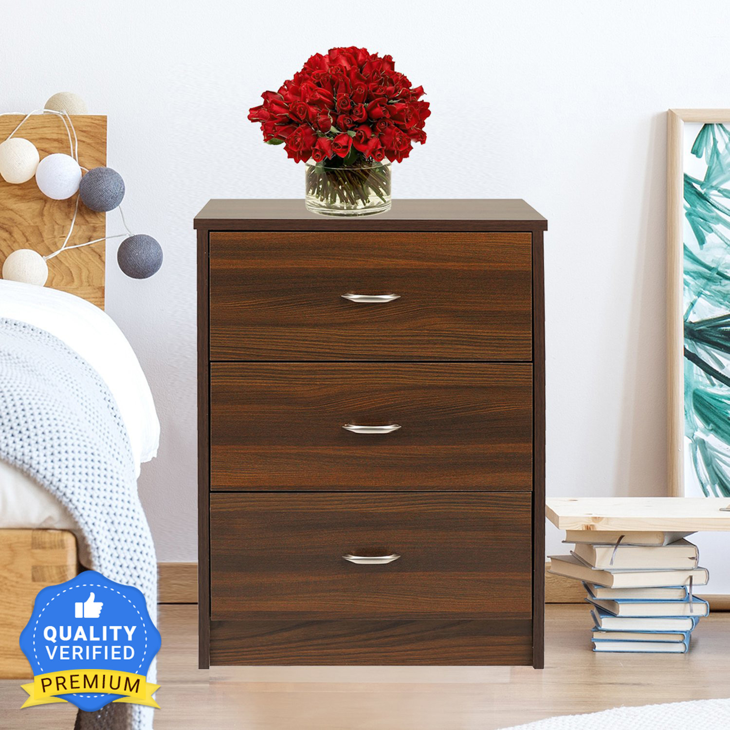 nilkamal @Home Torrie Wood Bedside Table – Classic Walnut