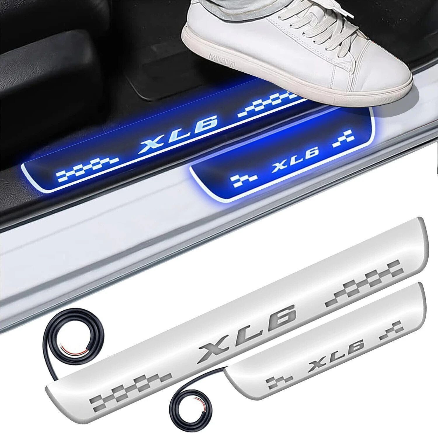 Image of FABTEC Mirror Finish Car Door Foot Step LED Sill Plate for dzire (Set of 4, Blue) Door Sill Plate