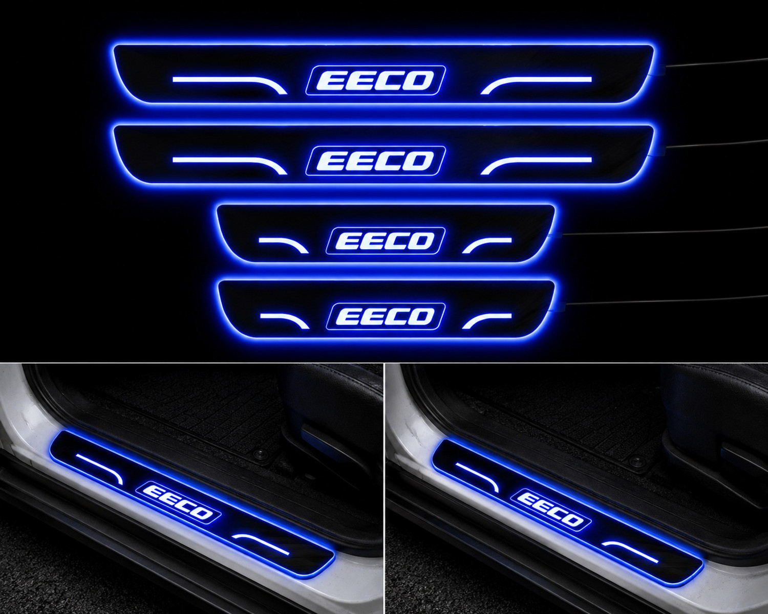 Image of FABTEC Mirror Finish Car Door Foot Step LED Sill Plate for dzire (Set of 4, Blue) Door Sill Plate