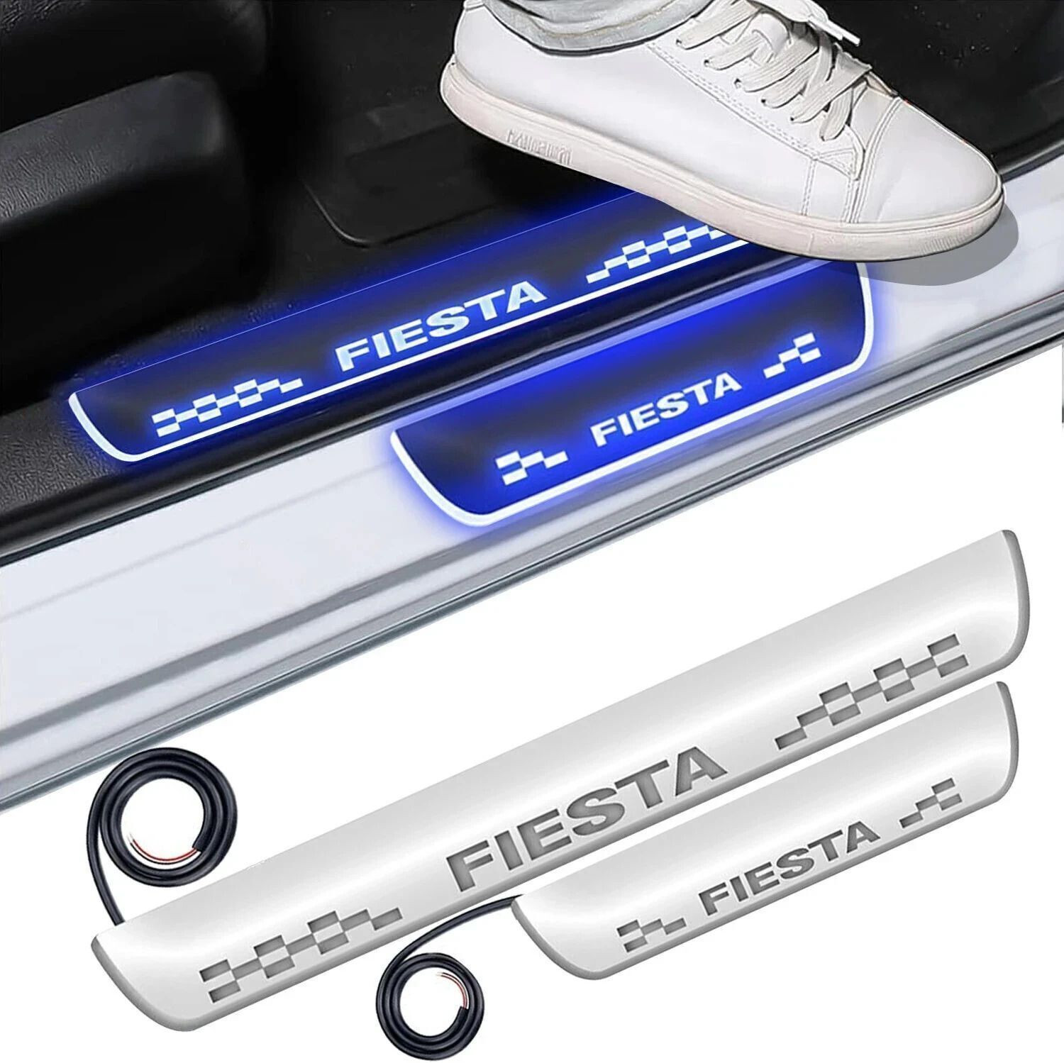 Image of FABTEC Mirror Finish Car Door Foot Step LED Sill Plate for dzire (Set of 4, Blue) Door Sill Plate