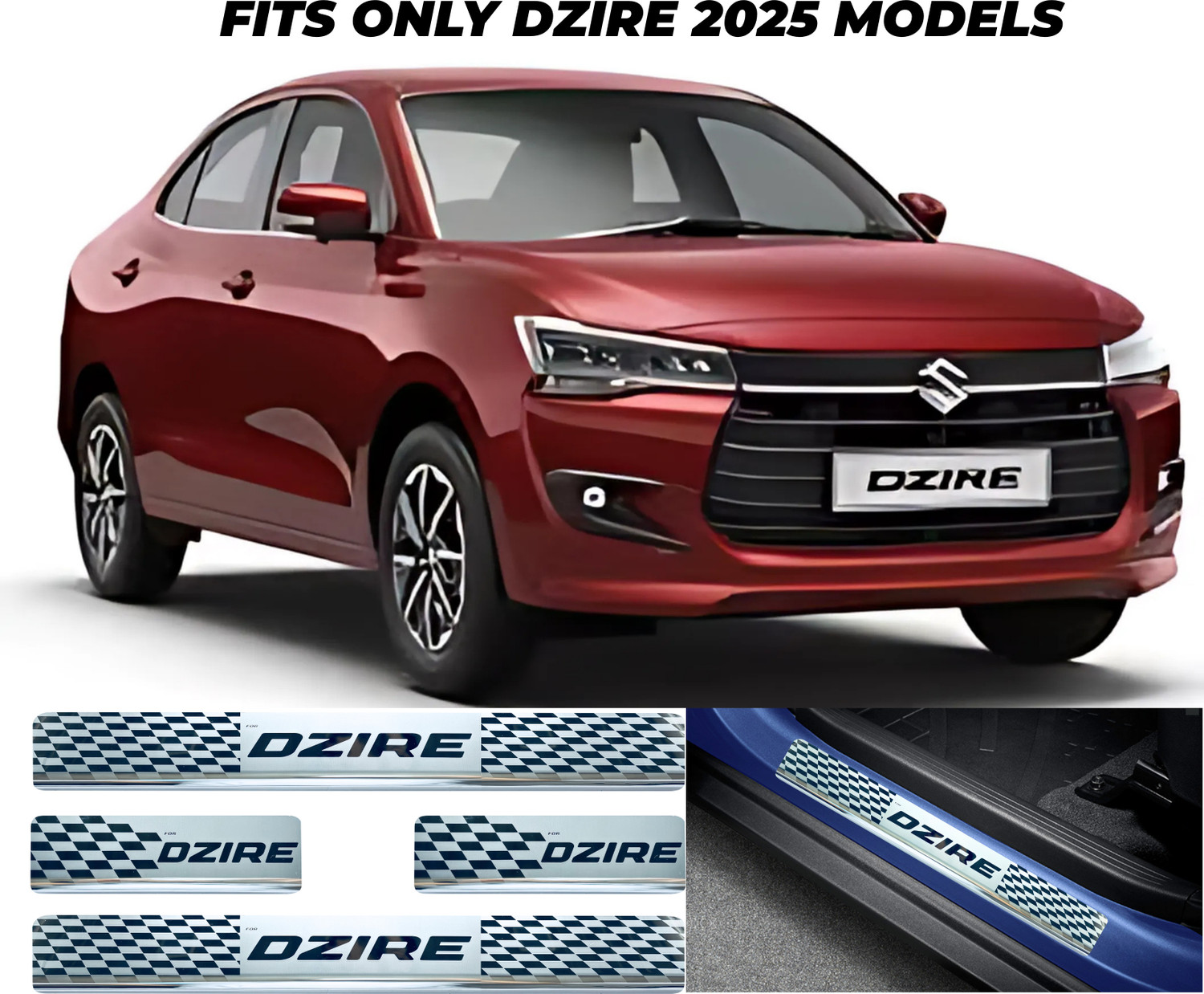 Image of FABTEC Mirror Finish Car Door Foot Step LED Sill Plate for dzire (Set of 4, Blue) Door Sill Plate