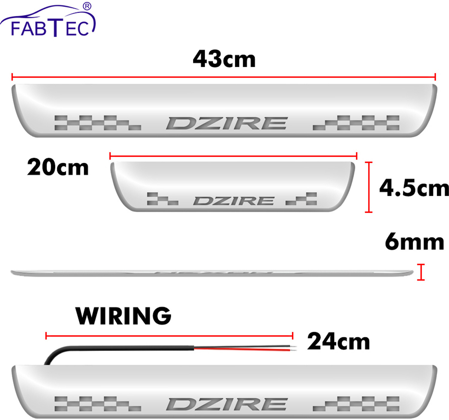 Image of FABTEC Mirror Finish Car Door Foot Step LED Sill Plate for dzire (Set of 4, Blue) Door Sill Plate