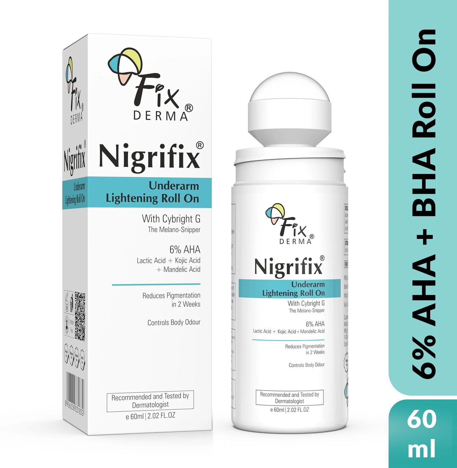 Fixderma Nigrifix Underarm Roll On With 6% AHA, Lactic Acid & 1% Mande