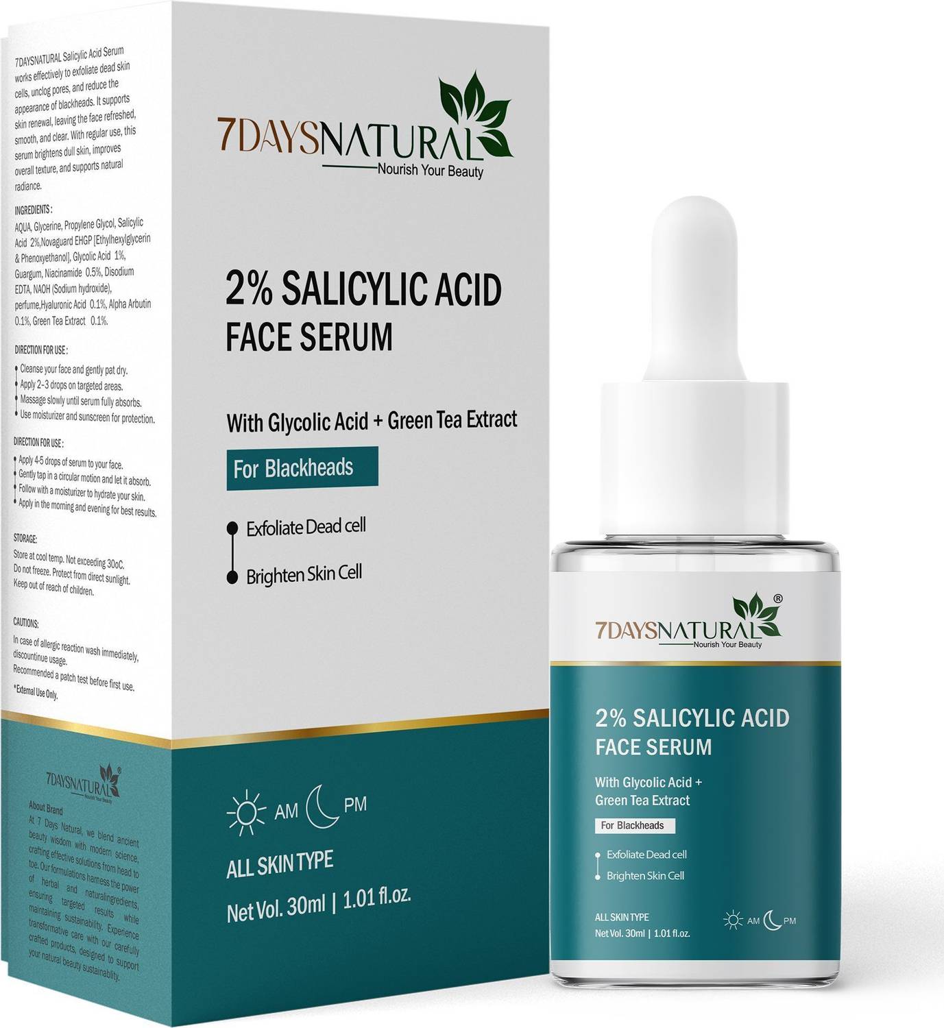 7days natural 2% Salicylic Acid Serum for Acne, Blackheads & Whiteheads Dark spot| Blemishes