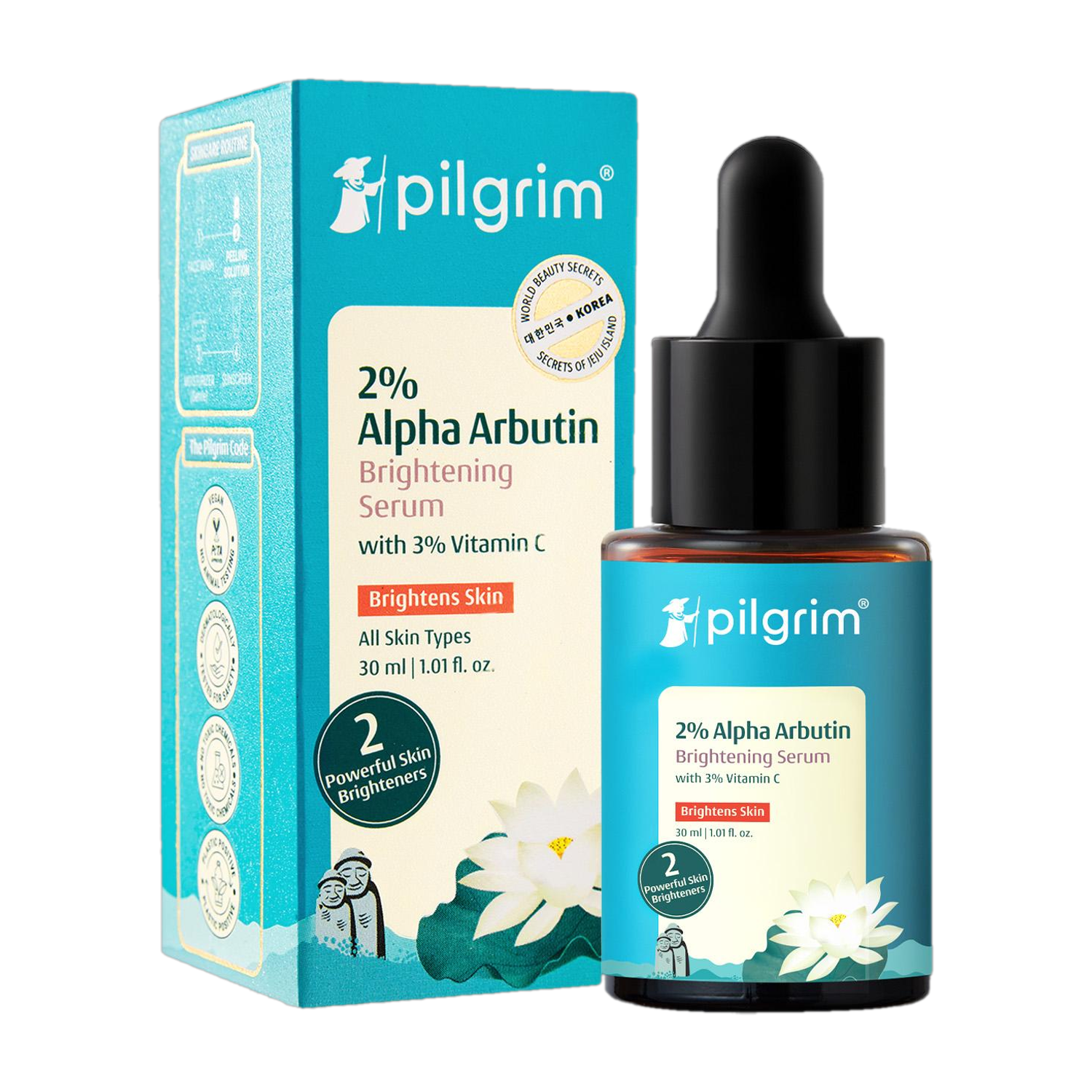 Pilgrim Alpha Arbutin & Vitamin C Brightening Skin Face Serum | Fades Dark Spots & Hyper Pigmentation | Experience Glowing Skin | Dermatologically Tested | For Men & Women | All Skin