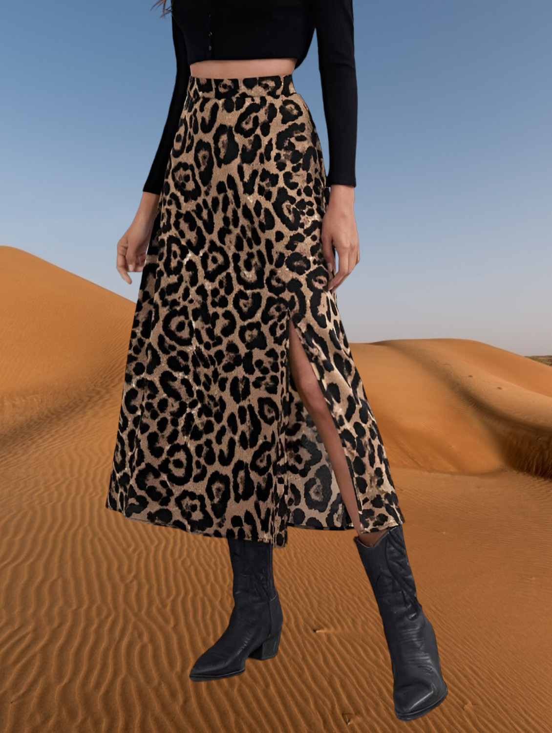 Maheshvi Animal Print Women Flared Black, Beige Skirt