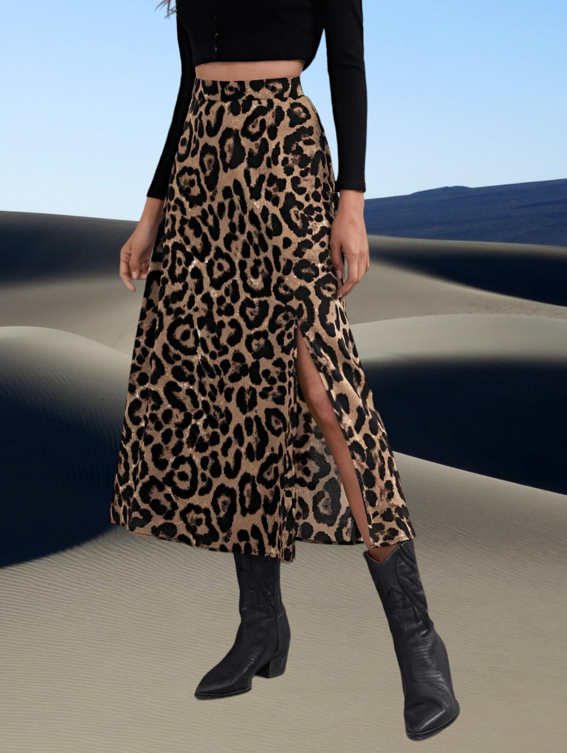 Maheshvi Animal Print Women Flared Black Skirt