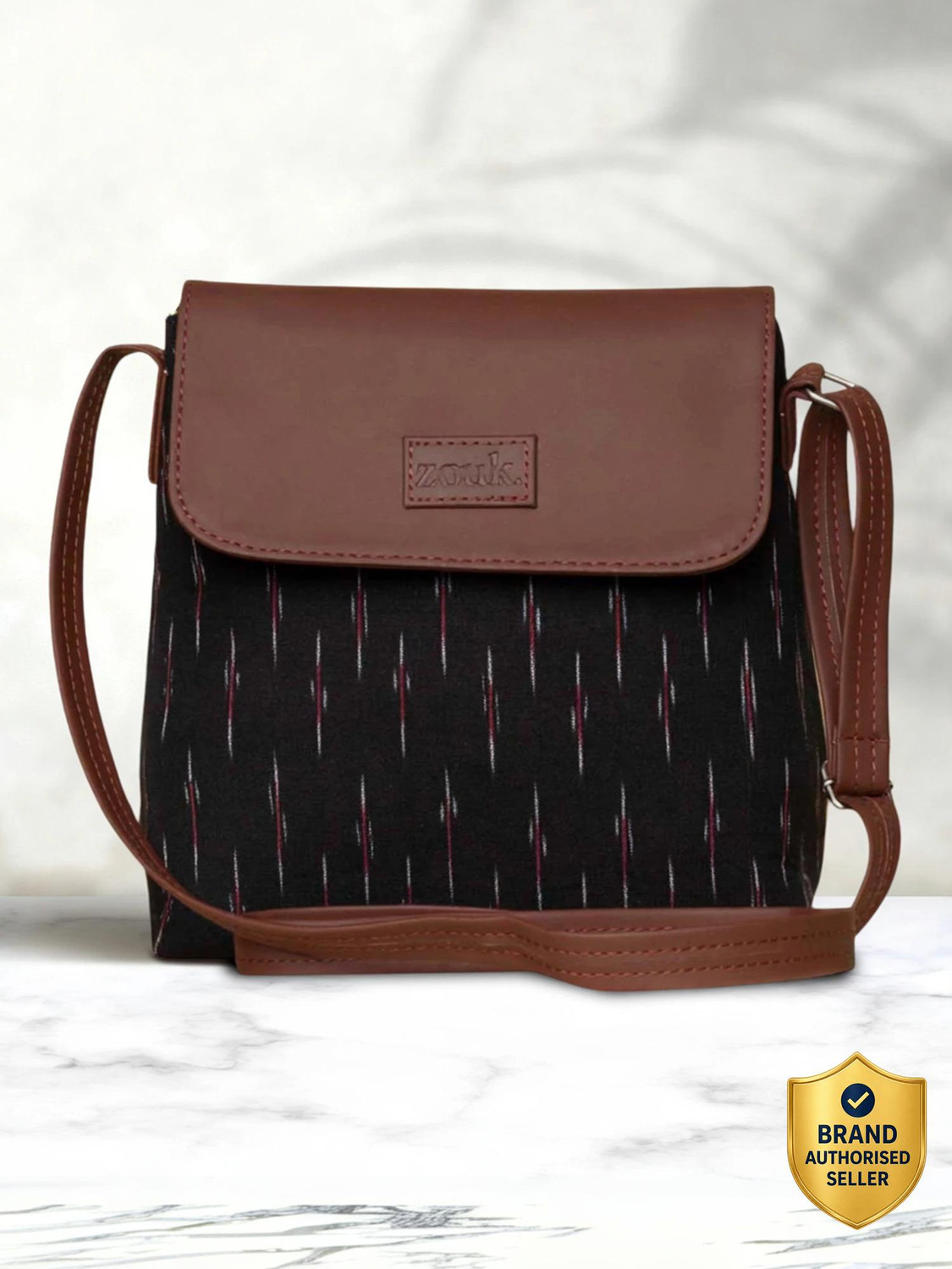 ZOUK Black Sling Bag Ikat GreRed Flap Sling Bag