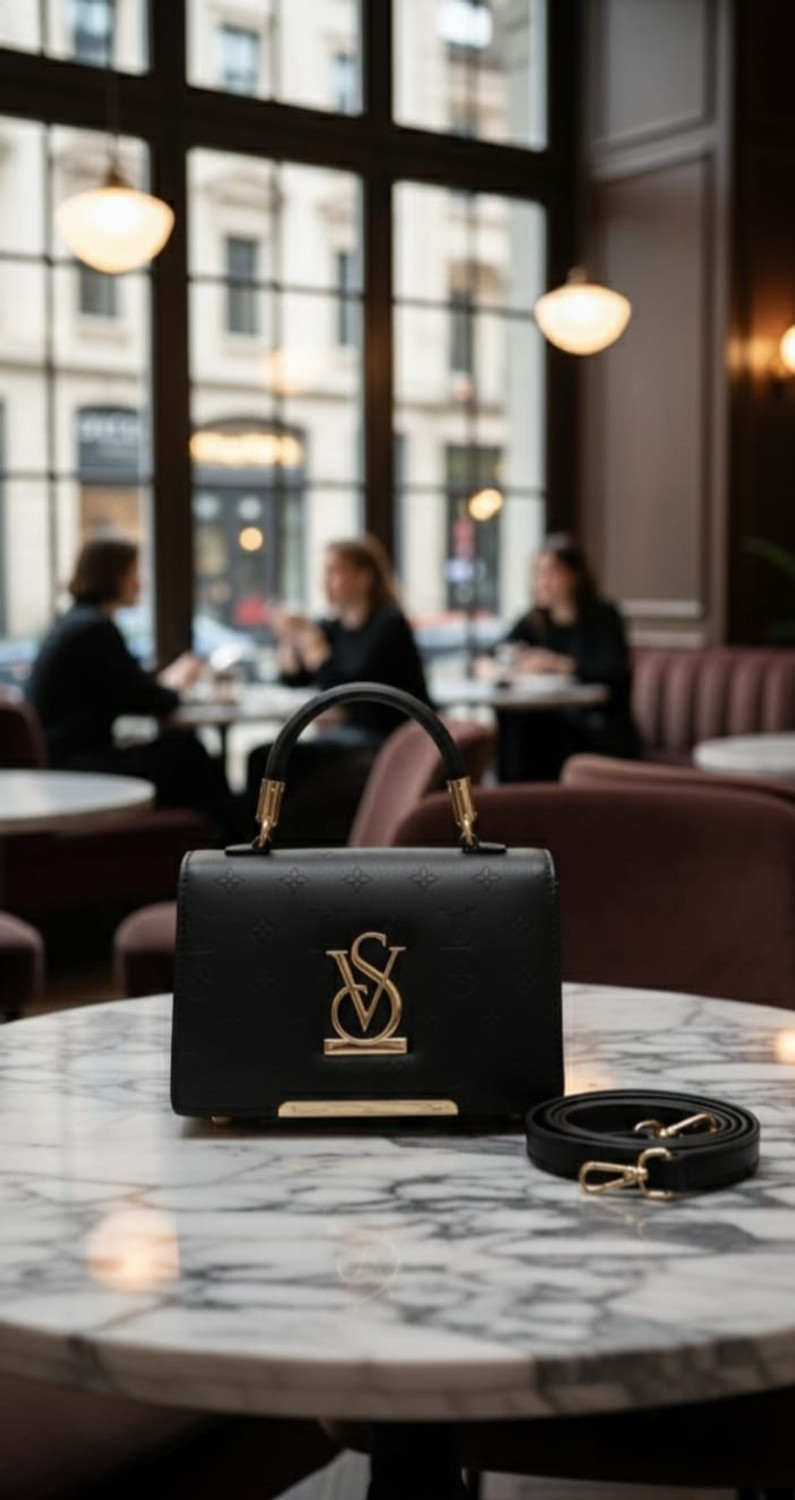 Image of SYL Black Women Clutch - Mini Black Sling Bag Saint Laurent envelope crossbody