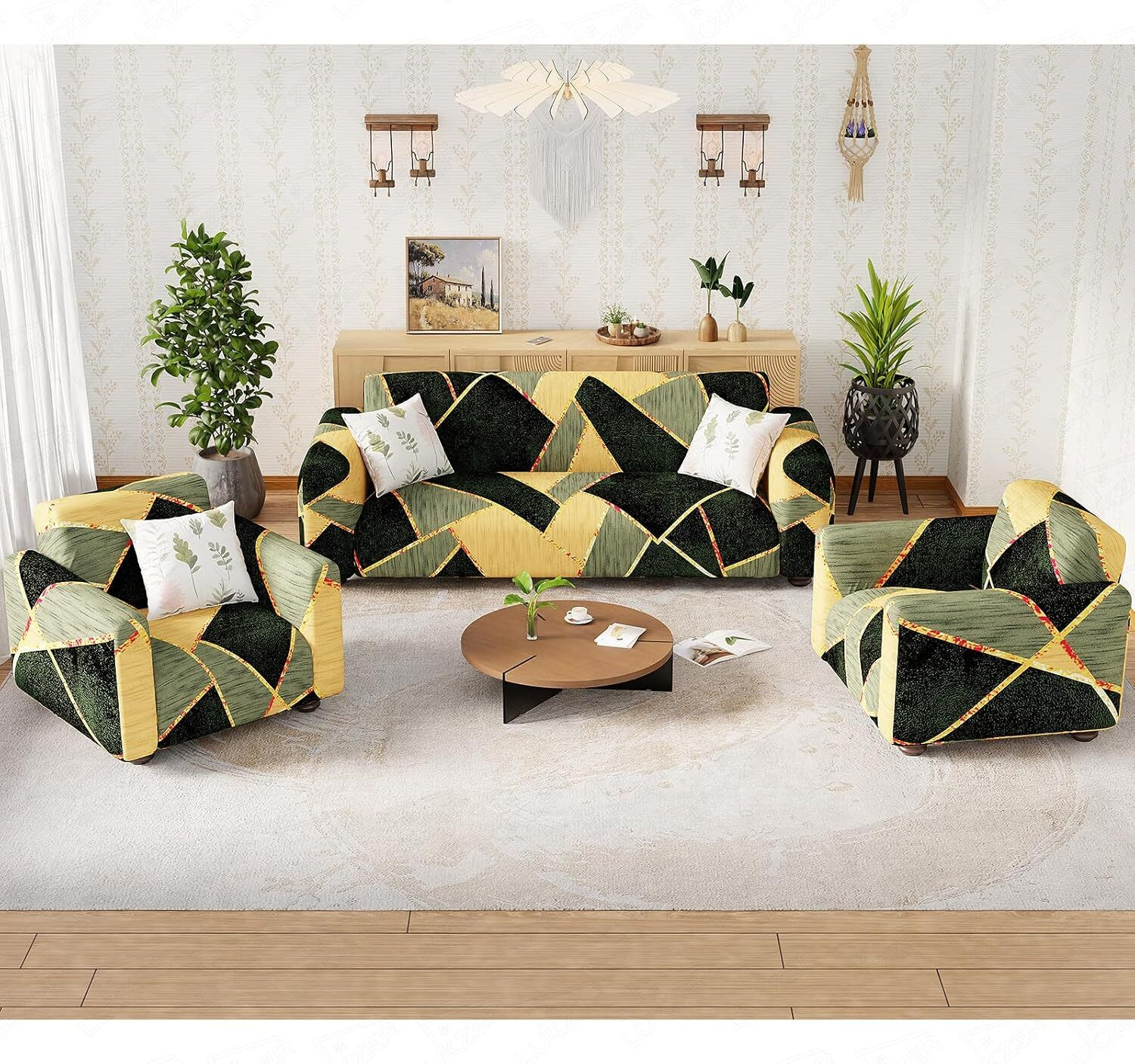 Image of BIHARFT Fabric 3 + 1 + 1 Sofa Set (GREEN, DIY(Do-It-Yourself))