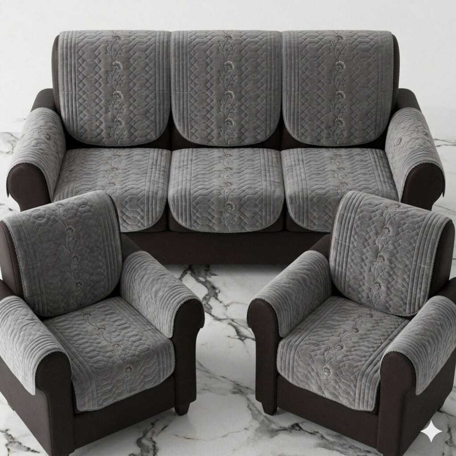 Image of BIHARFT Fabric 3 + 1 + 1 Sofa Set (GREEN, DIY(Do-It-Yourself))