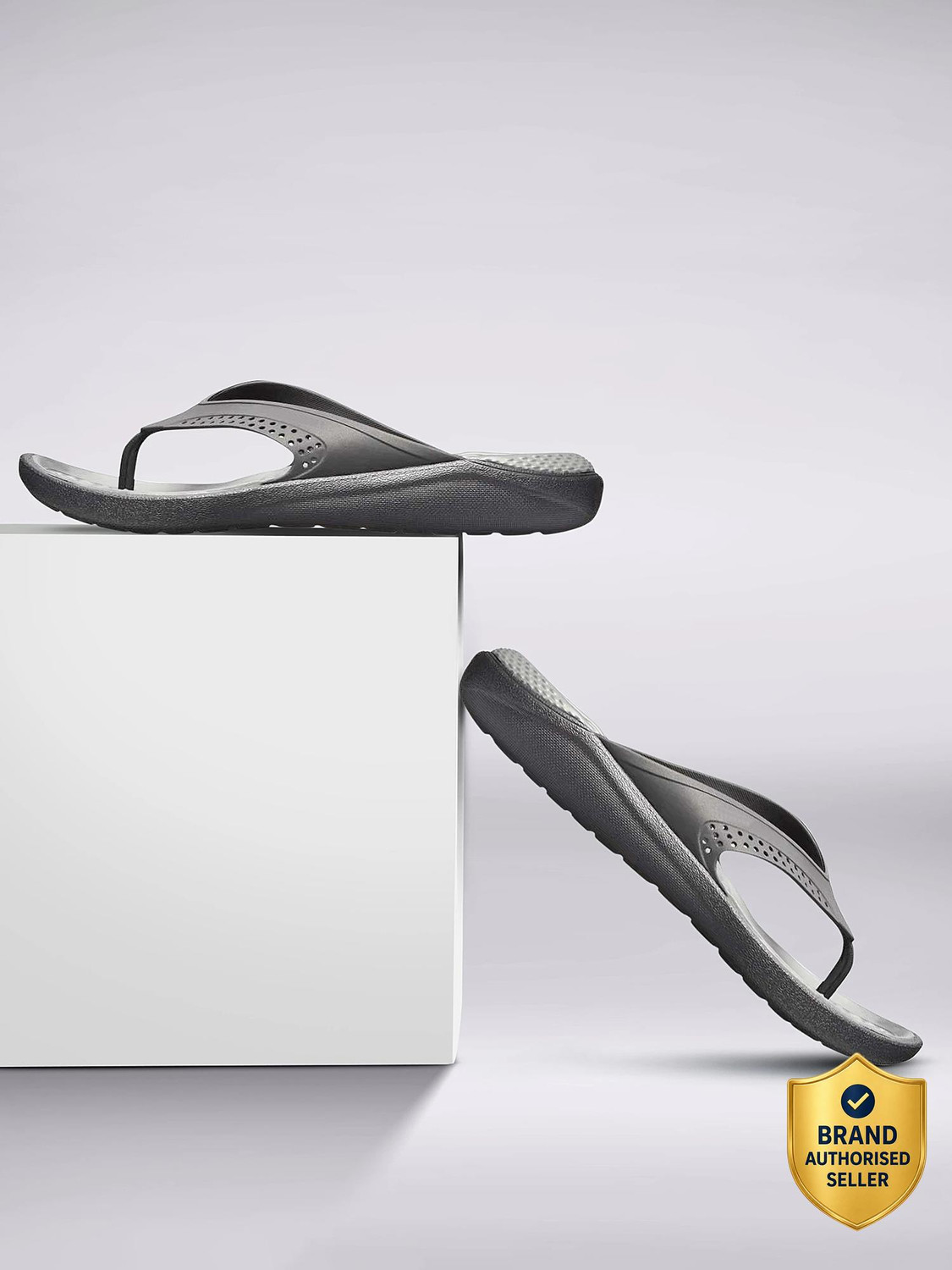 Image of CROCS LiteRide Unisex Flip Flops (Black, Grey , 12 UK /India)