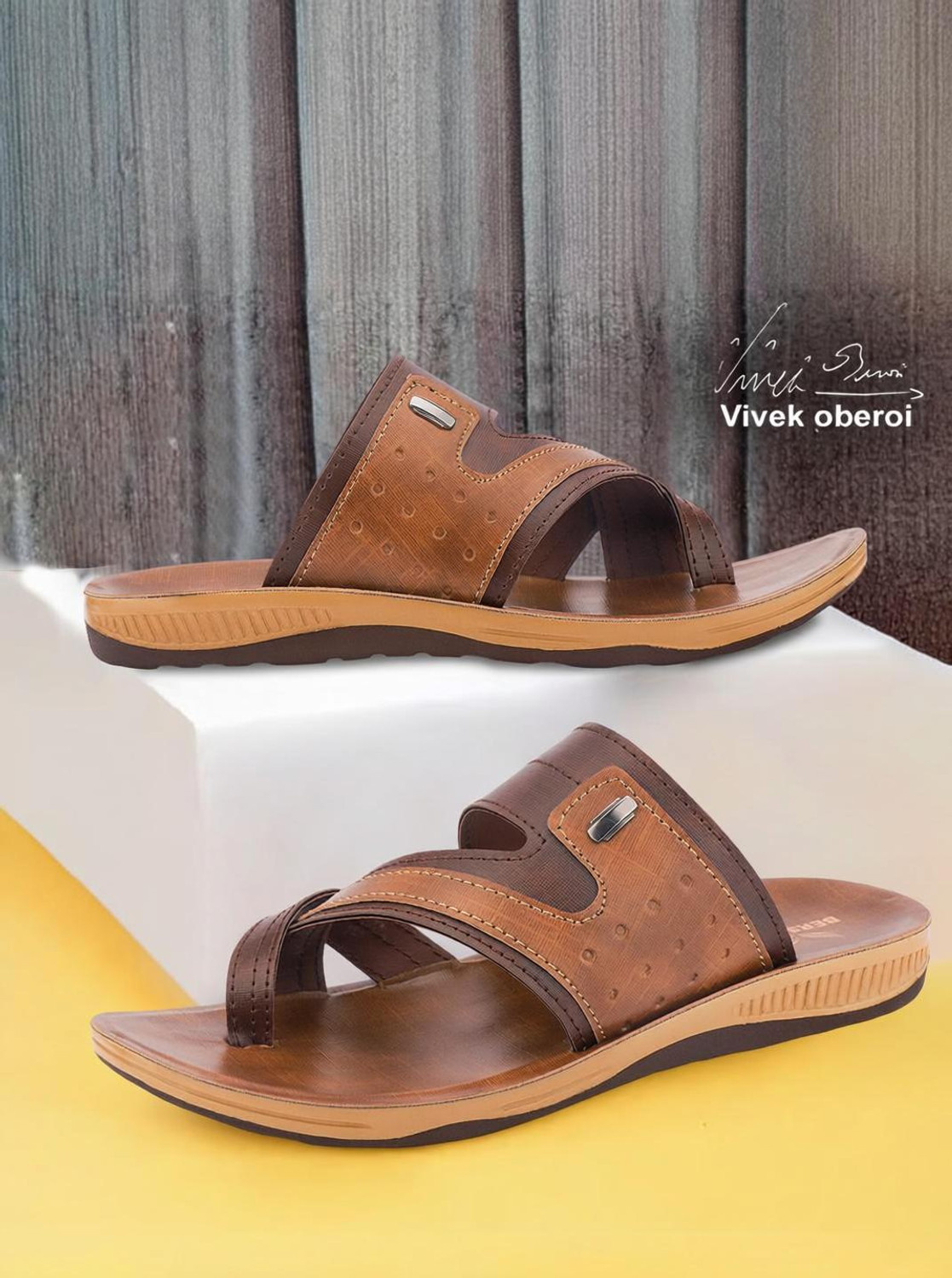Image of Beto Plus Men Flip Flops (Brown , 10)