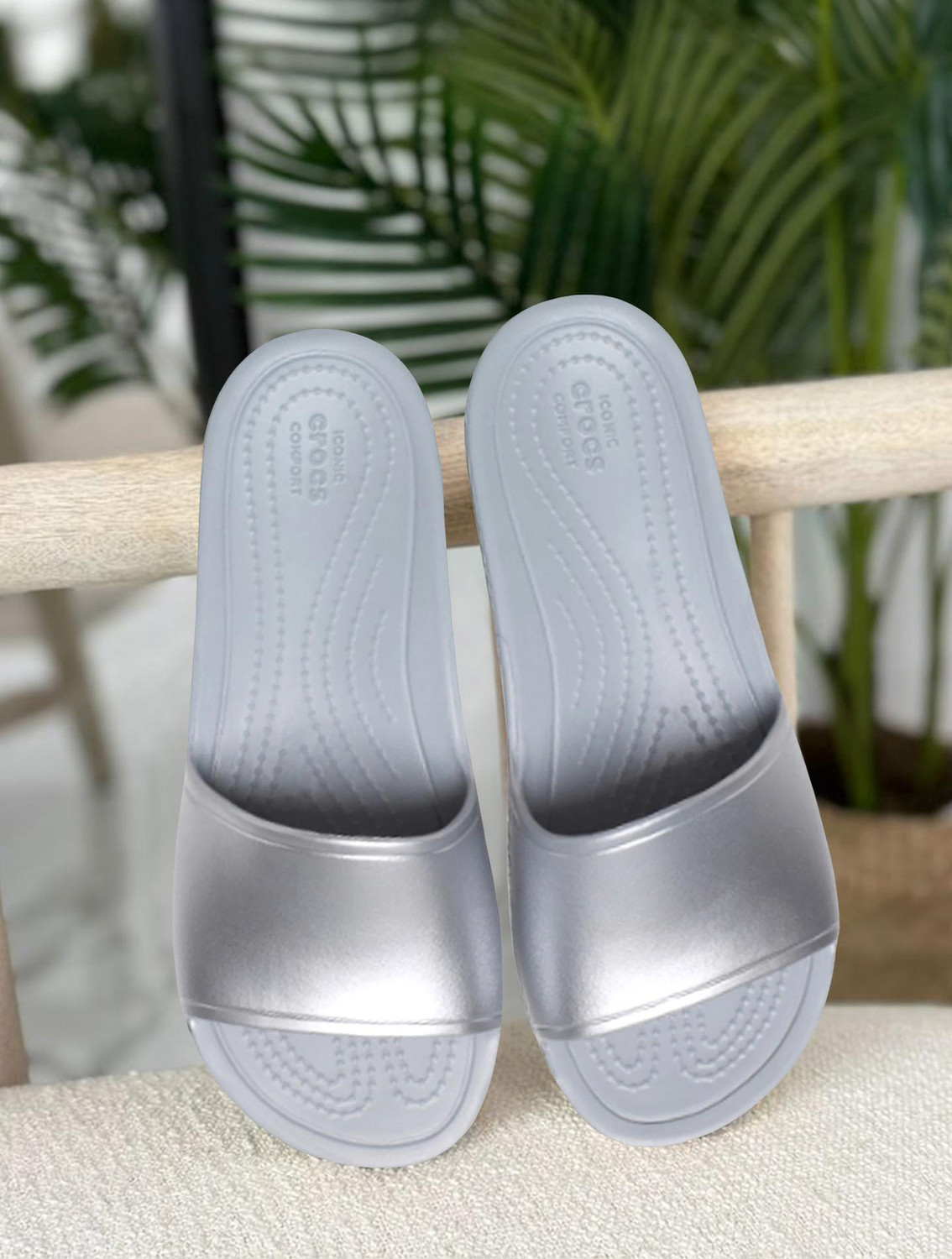 Image of CROCS Women's Kadee II Metallic Women Slides (Silver , 4 UK /India)