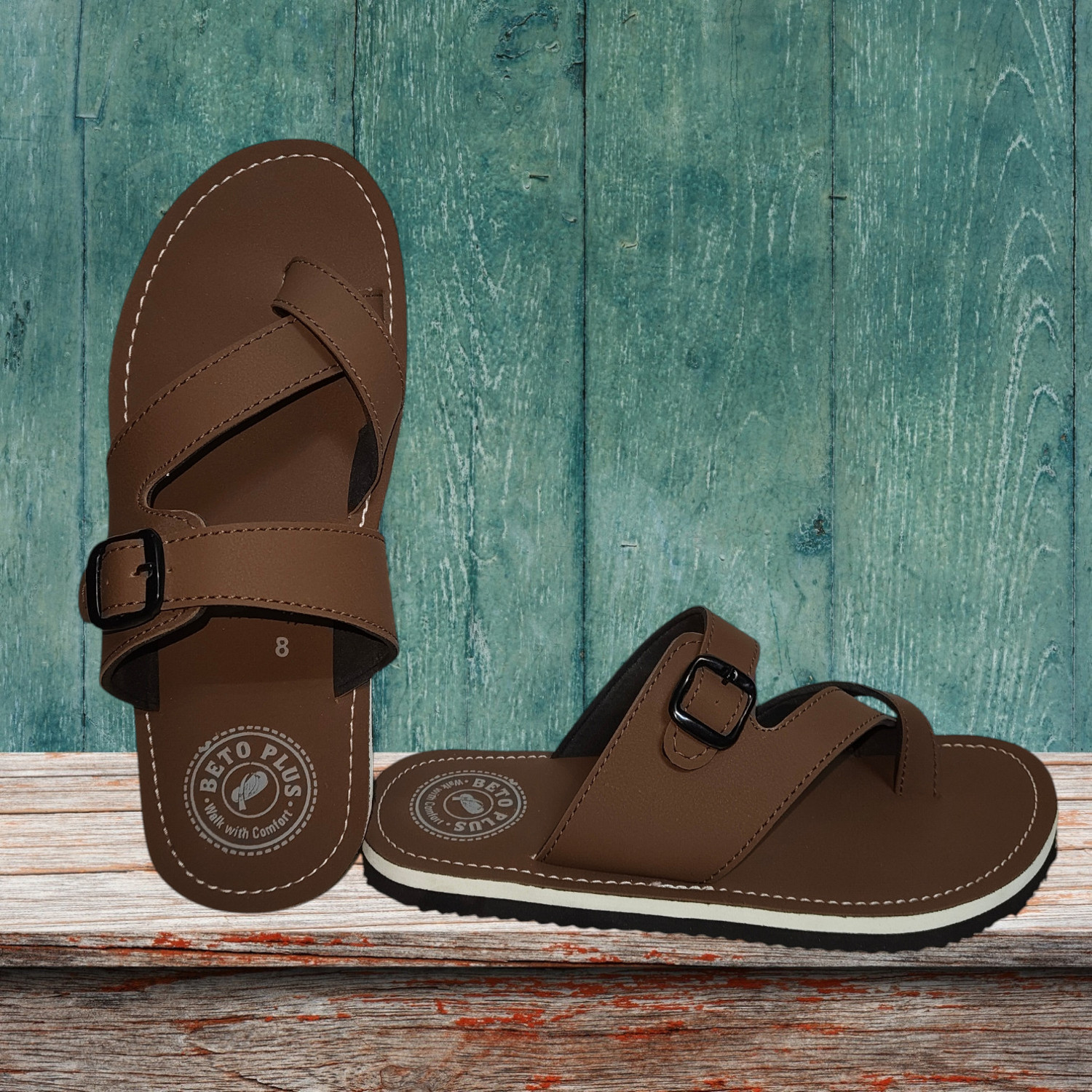 Image of Beto Plus Men Flip Flops (Brown , 10)