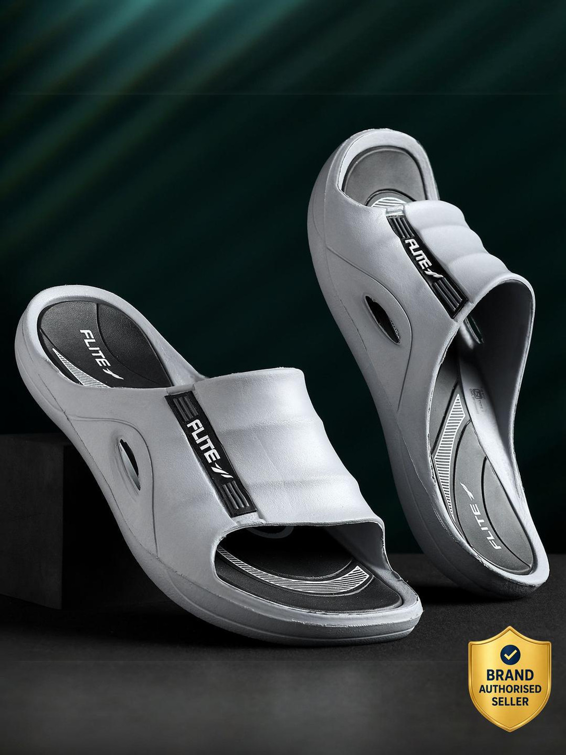 Men flite slide, waterproof, lightweight, extra soft and comfortable Slides  (Grey, Black 10)