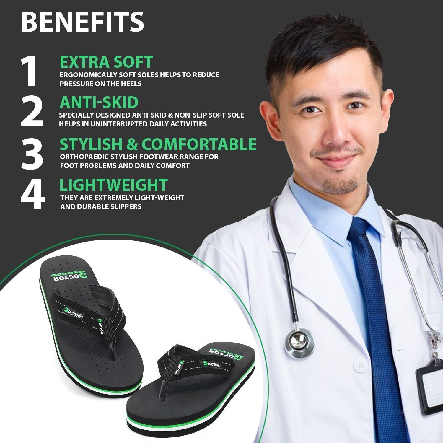Image of Doctor Health Super Soft Premium Soft Comfortable Orthopaedic Diabetic Lightweight Antiskid Men Slippers (Black , 11)