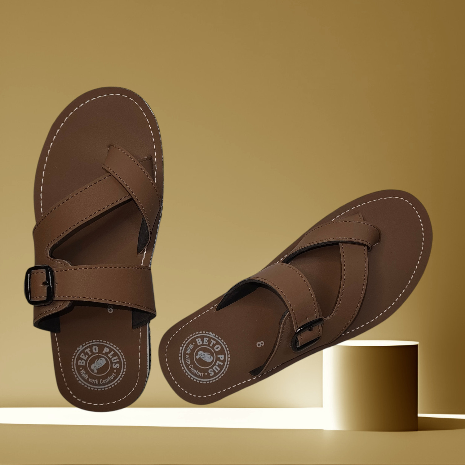 Image of Beto Plus Men Flip Flops (Brown , 10)