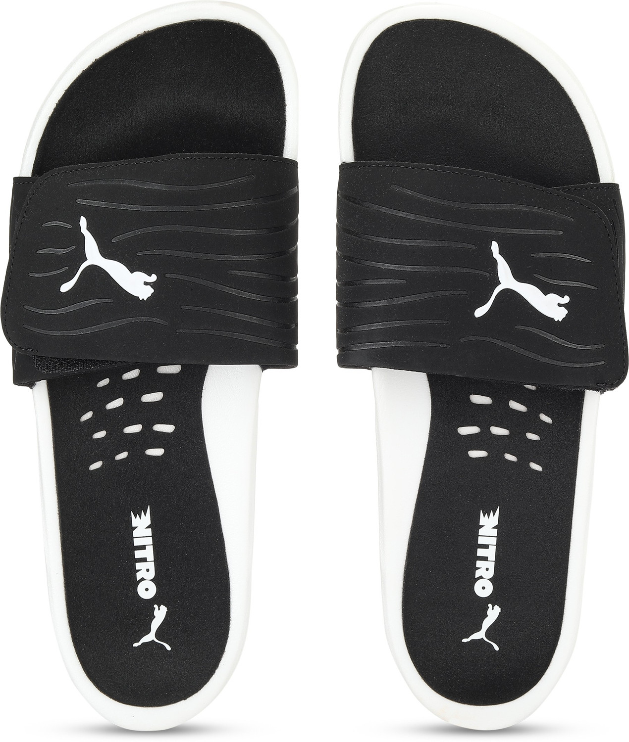 Puma slides sales black and white