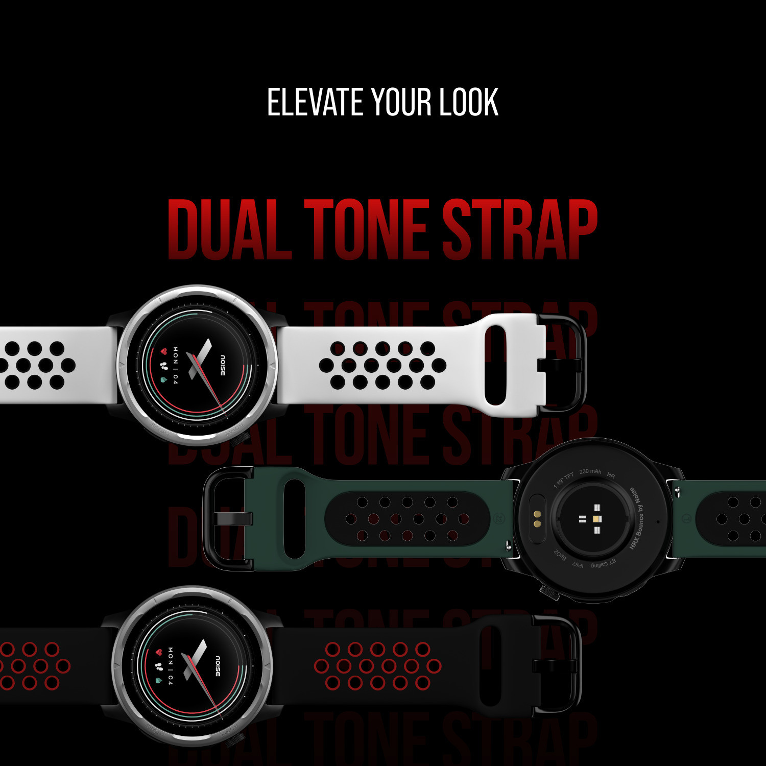 Image of Noise Bounce by Hrithik Roshan, 1.39 inch Round ,100+ Sports Modes, Dual Tone Strap Smartwatch