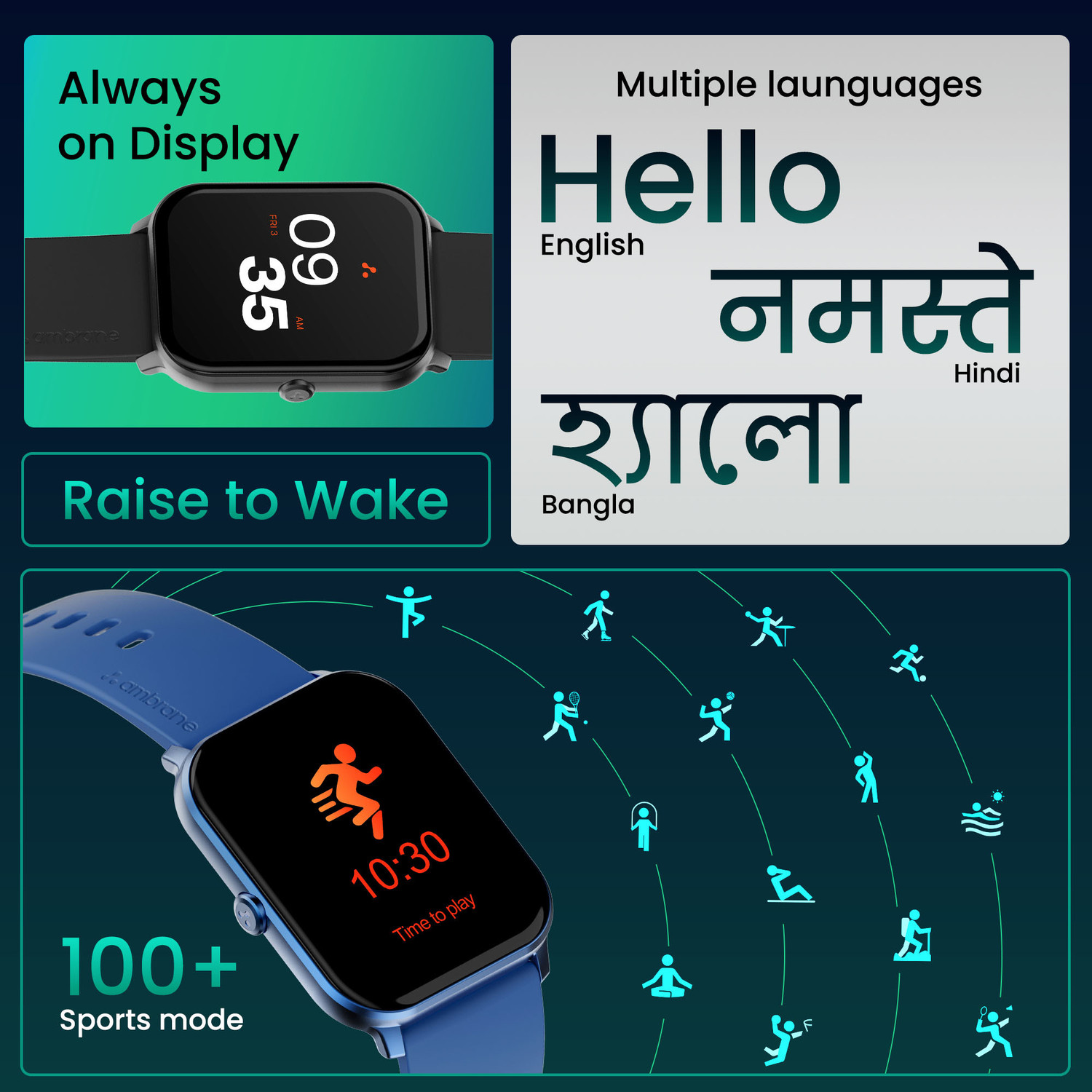 Image of Ambrane Wise Glaze with 1.78 inch Amoled display, BT Calling,SPO2 , Heart Rate Monitor Smartwatch