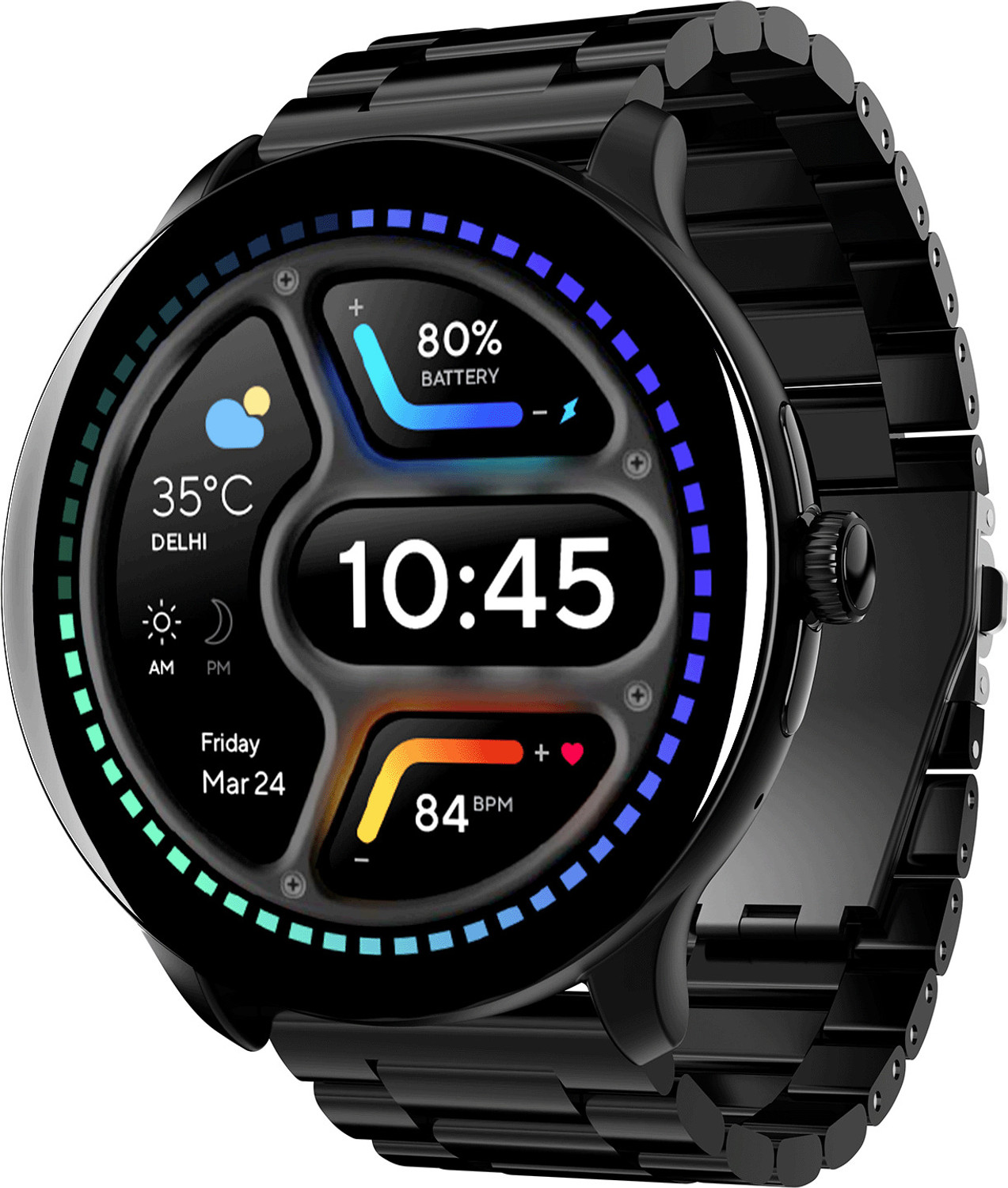 Image of boAt Lunar Connect Pro w / 3.53 CM(1.39'') AMOLED Display & Bluetooth Calling Smartwatch (Metallic Black Strap, Free Size)
