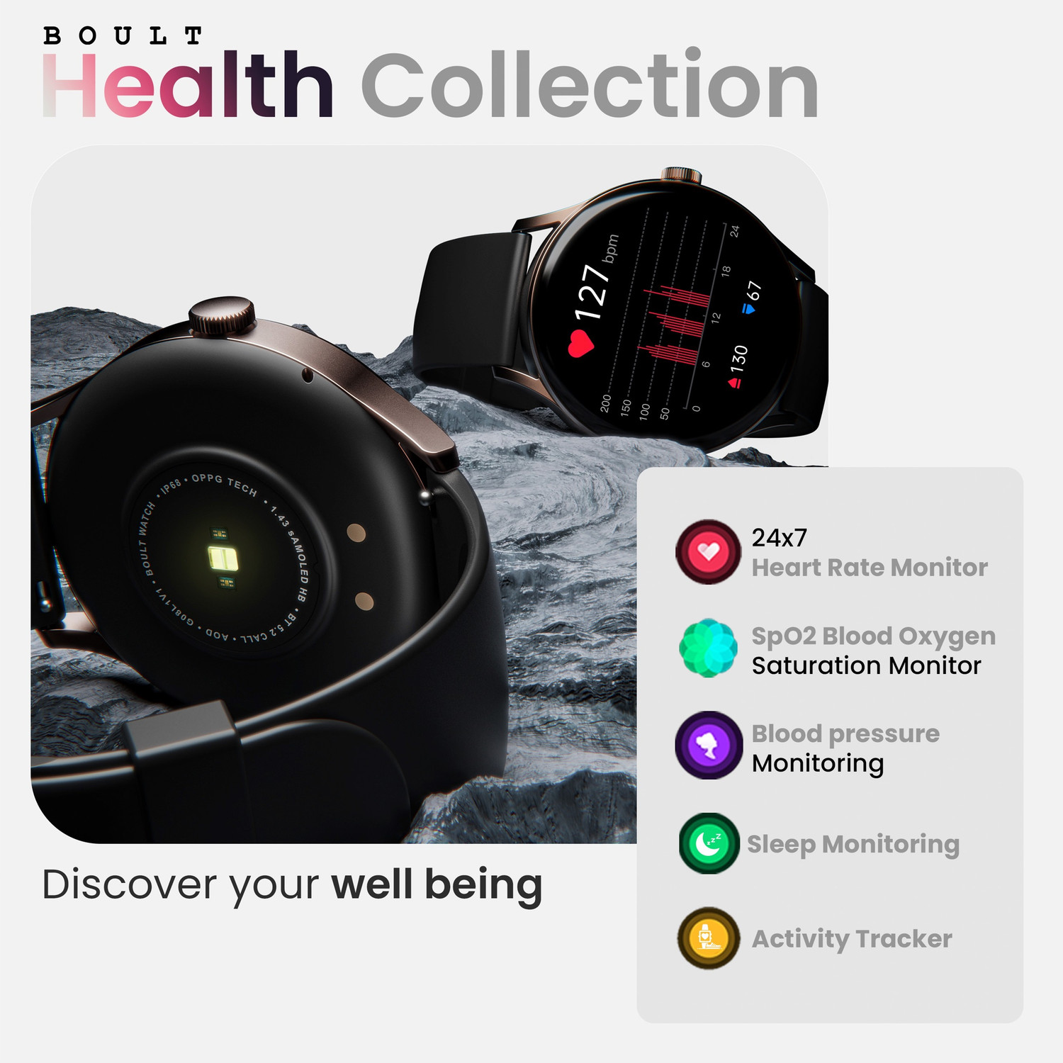 Image of GOBOULT Rover Pro 1.43'' AMOLED Display, BT Calling, 1000 Nits Brightness Smartwatch (Icon Strap, Free Size)