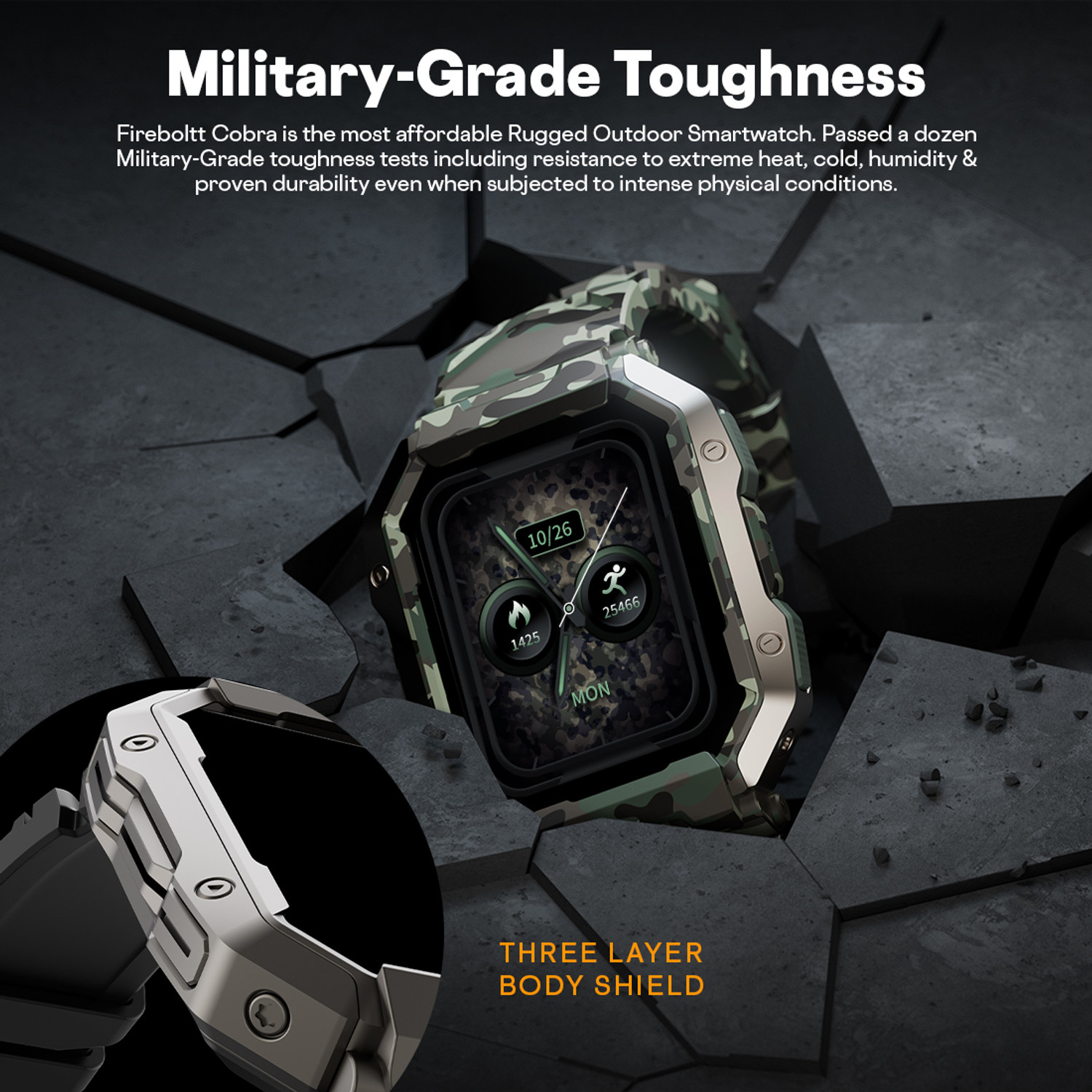 Image of Fire-Boltt Cobra 45.2mm (1.78) AMOLED Army Grade Build, Bluetooth Calling with 123 Sports. Smartwatch