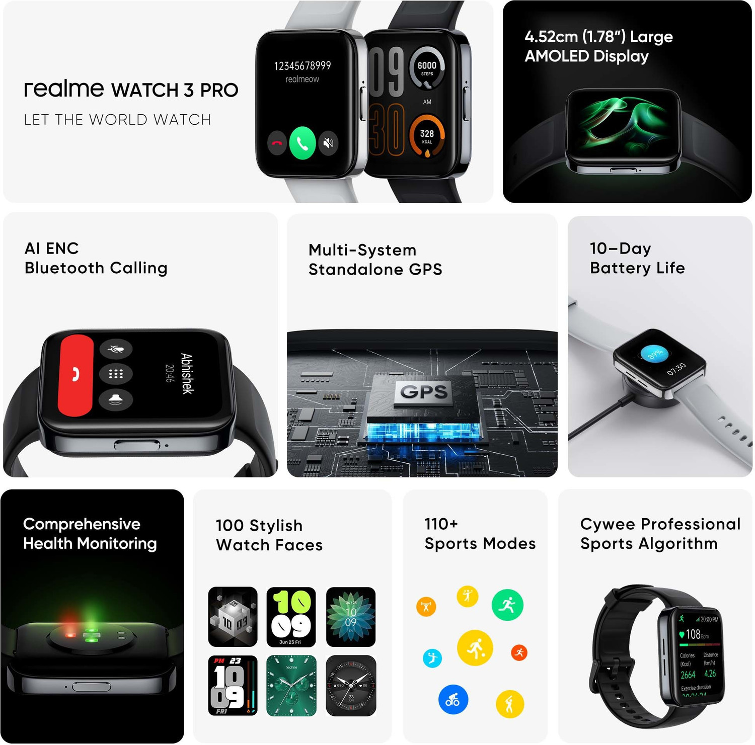 Image of realme Watch 3 Pro 1.78 inch AMOLED 368 x 448p Hi-res Smart AOD with BT Calling & GPS Smartwatch