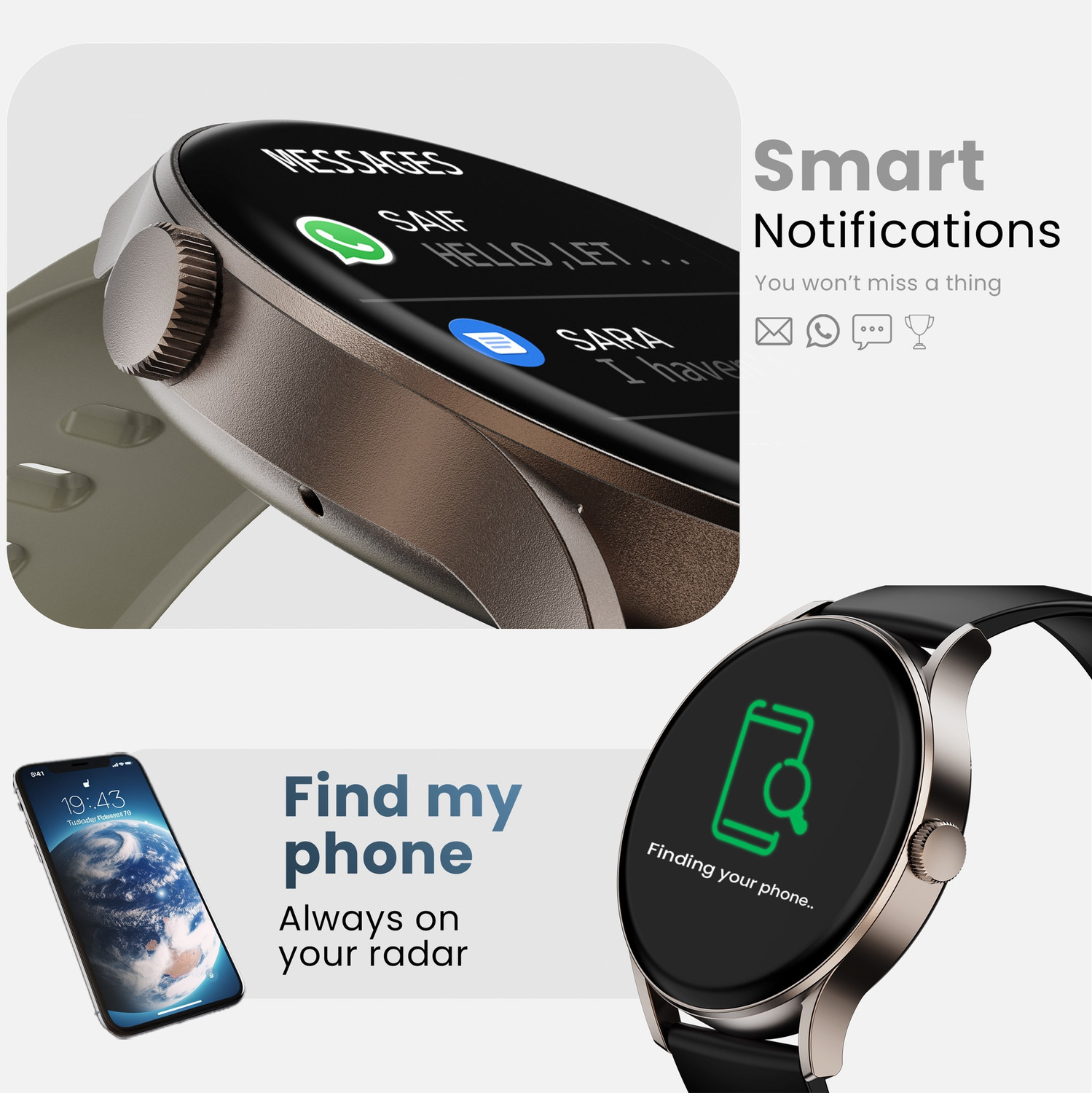 Image of GOBOULT Rover Pro 1.43'' AMOLED Display, BT Calling, 1000 Nits Brightness Smartwatch (Icon Strap, Free Size)