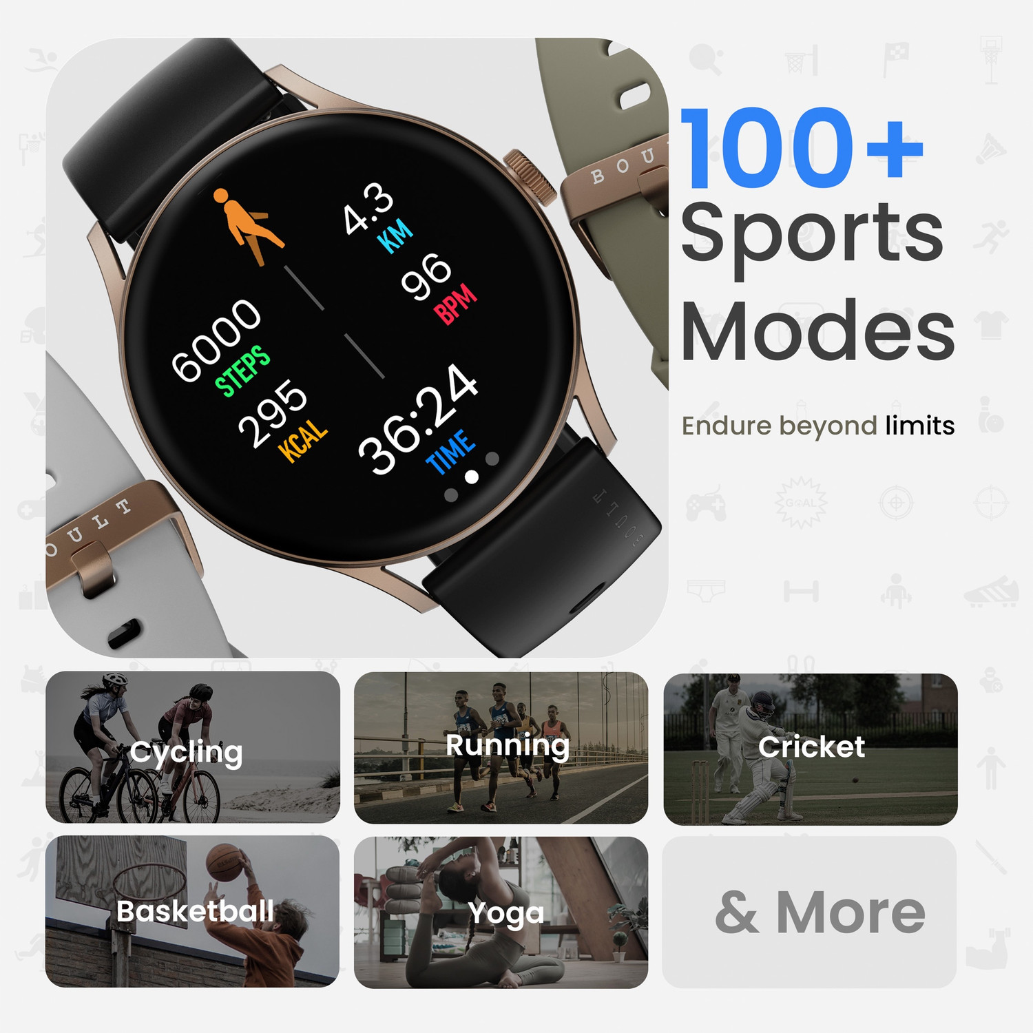 Image of GOBOULT Rover Pro 1.43'' AMOLED Display, BT Calling, 1000 Nits Brightness Smartwatch (Icon Strap, Free Size)