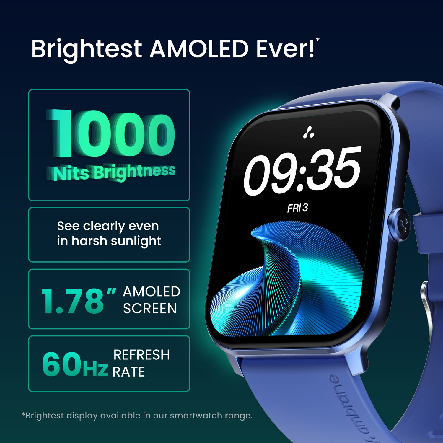 Image of Ambrane Wise Glaze with 1.78 inch Amoled display, BT Calling,SPO2 , Heart Rate Monitor Smartwatch
