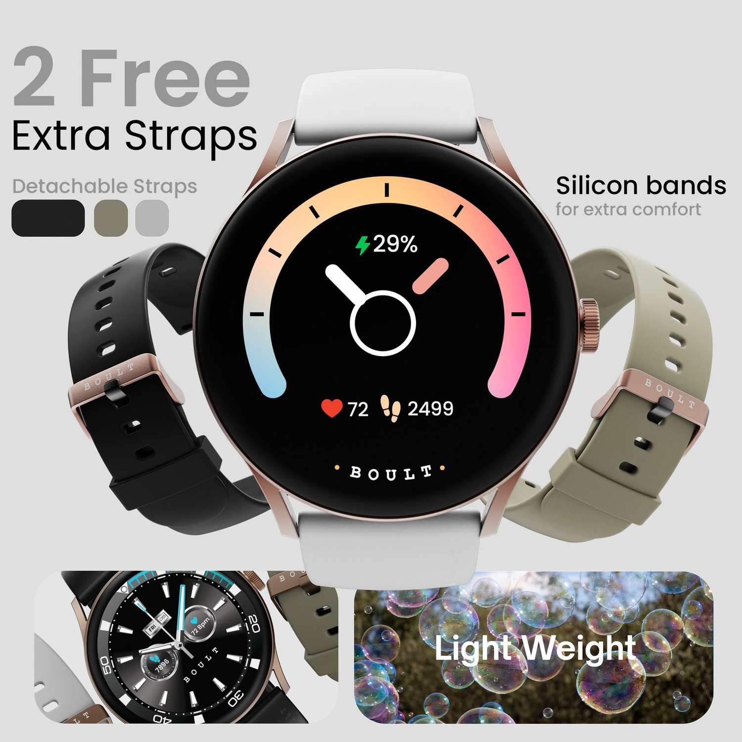 Image of GOBOULT Rover Pro 1.43'' AMOLED Display, BT Calling, 1000 Nits Brightness Smartwatch (Icon Strap, Free Size)