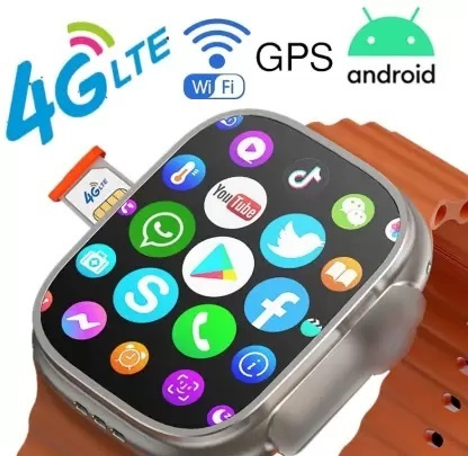 Image of OTUR S8 Ultra 4G Sim Card Smartwatch 03 Smartwatch (Orange Strap, Free Size)