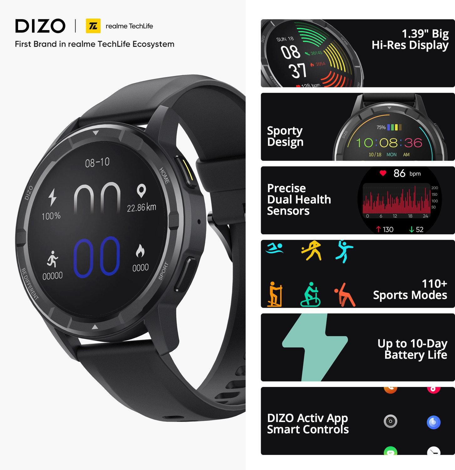 Image of DIZO Watch R Talk Go, 1.39 inch, 550nits display, 10 day battery (by realme TechLife) (Black Strap, Free Size)
