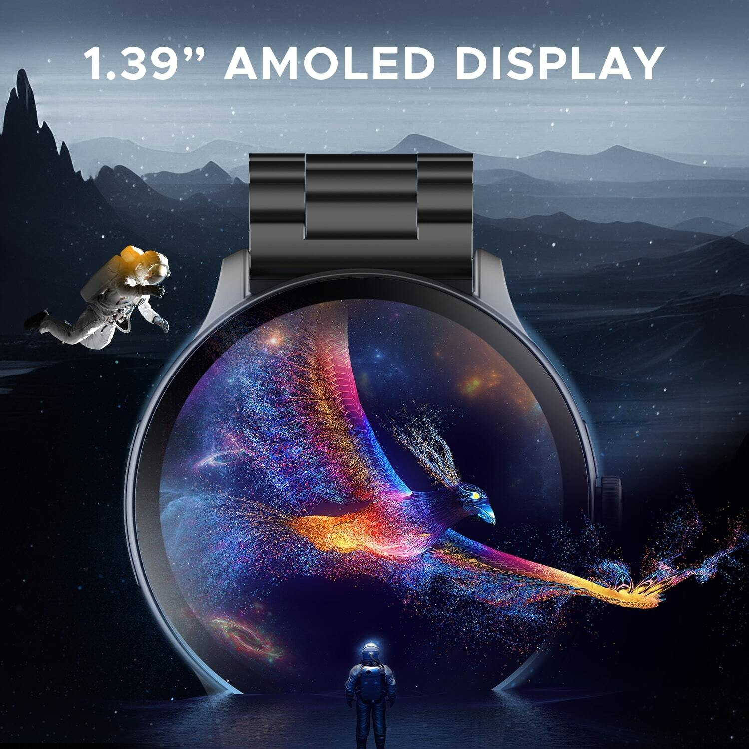 Image of boAt Lunar Connect Pro w / 3.53 CM(1.39'') AMOLED Display & Bluetooth Calling Smartwatch (Metallic Black Strap, Free Size)