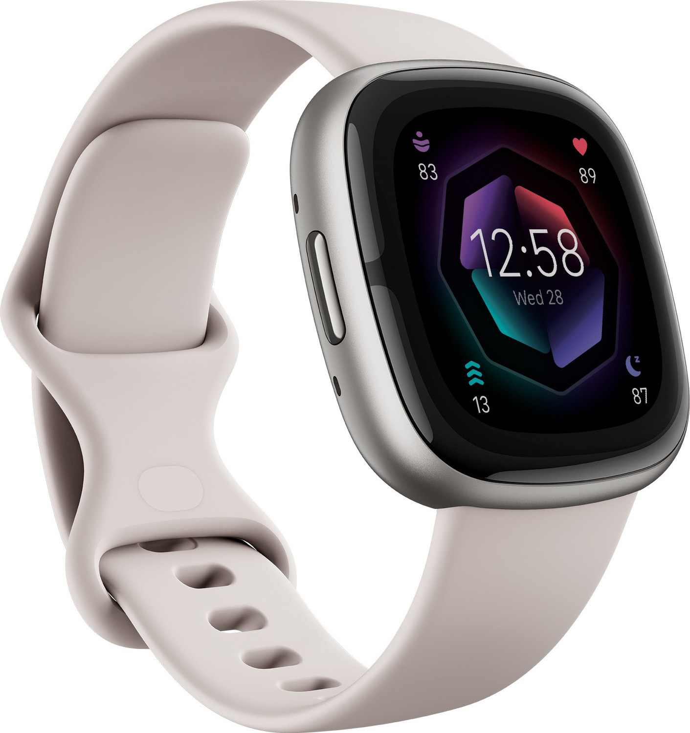 Image of FITBIT Sense 2 Health & Fitness Watch (Lunar White / Platinum Aluminium) Smartwatch