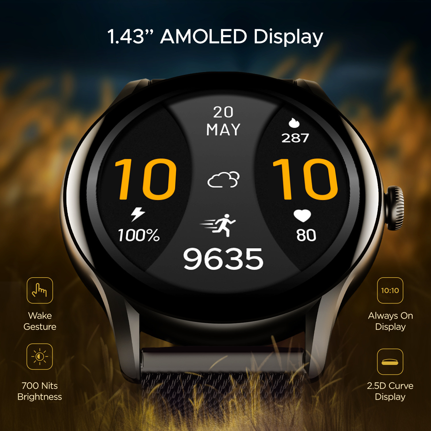 Image of boAt Lunar Connect Ace w / 3.63 cm(1.43 inch) AMOLED Display,BT Calling,Sports Modes, IP68 Smartwatch