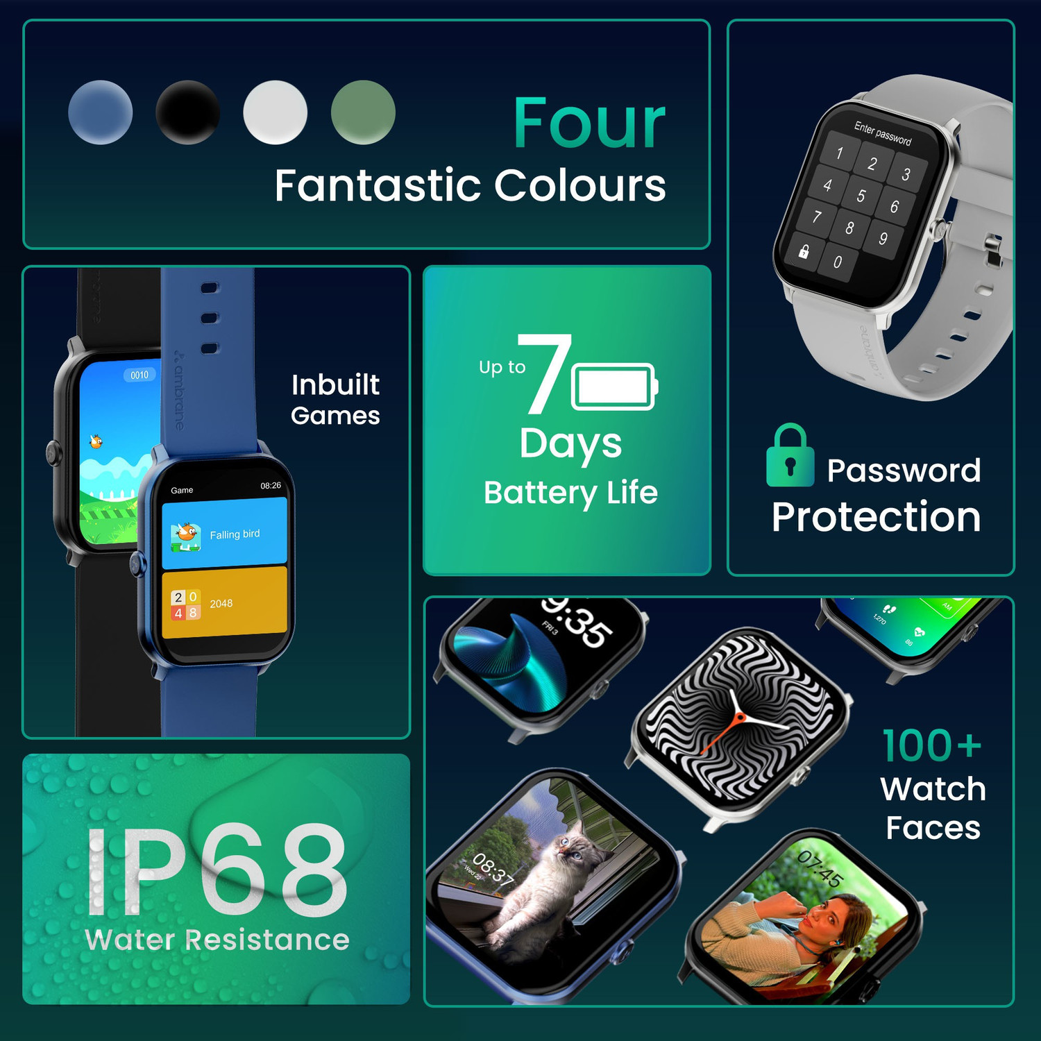 Image of Ambrane Wise Glaze with 1.78 inch Amoled display, BT Calling,SPO2 , Heart Rate Monitor Smartwatch