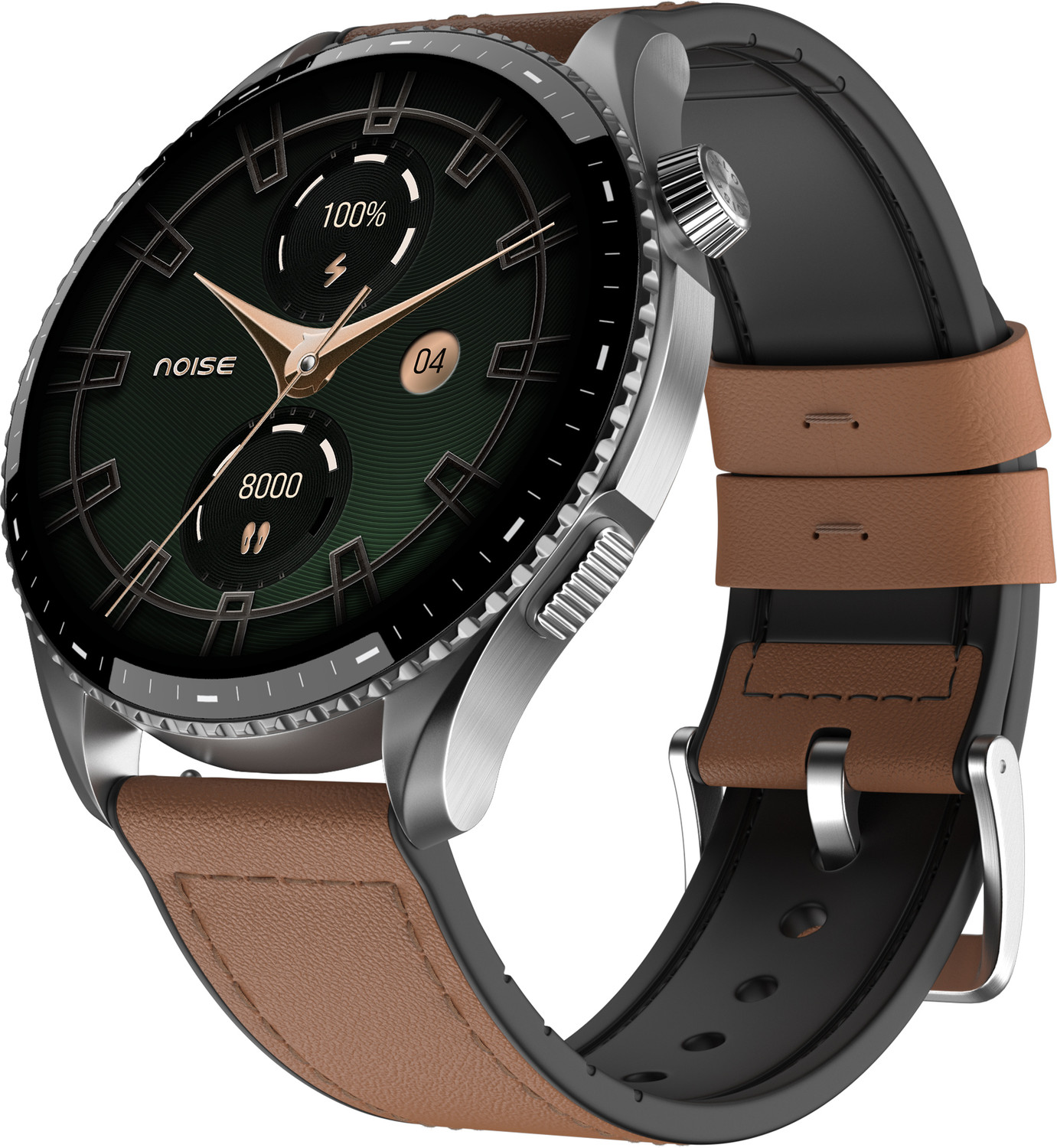 Noise Halo 3 1.43 AMOLED Display, 1000NITS Brightness, Premium Metal Design Smartwatch (Vintage Brown Strap, Regular)