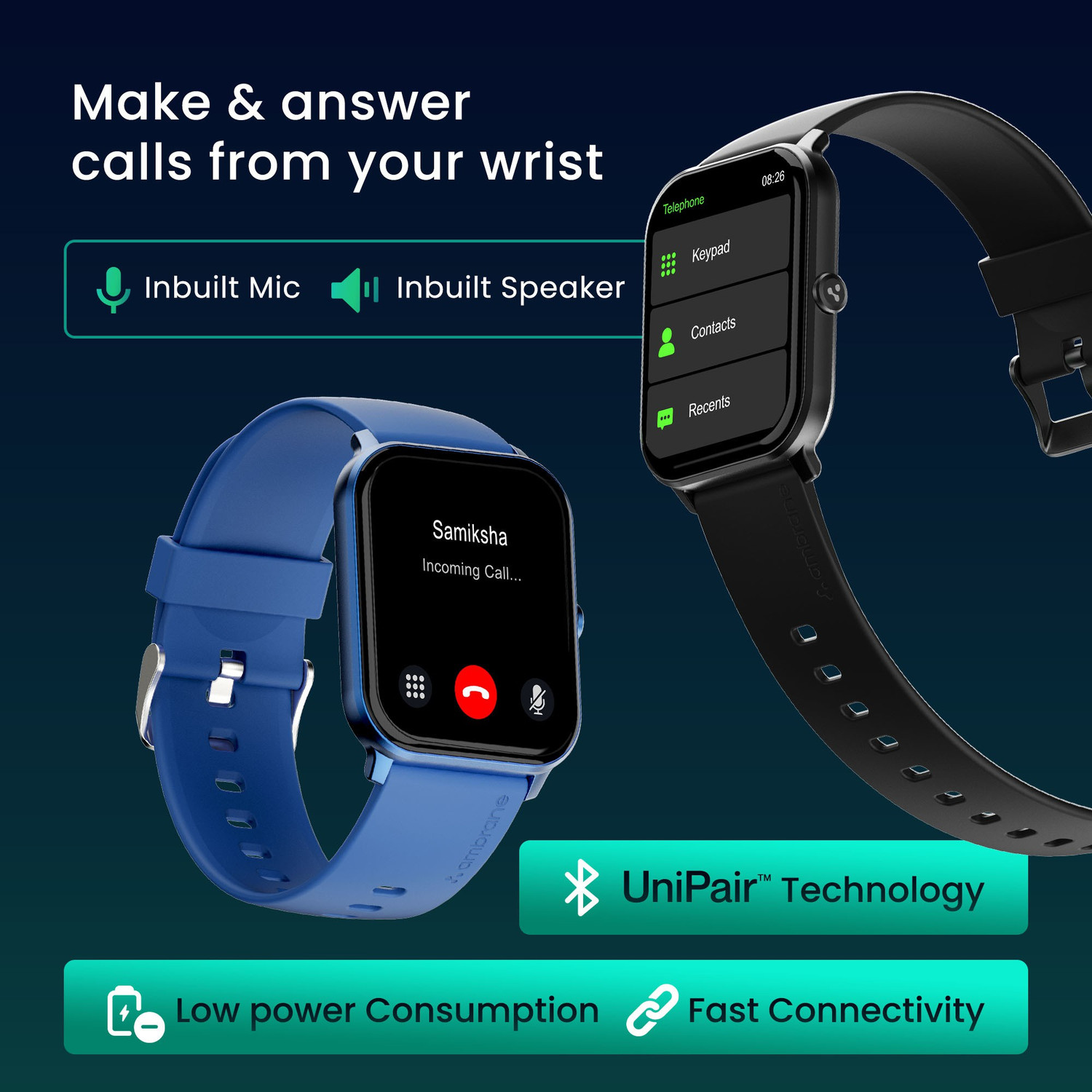 Image of Ambrane Wise Glaze with 1.78 inch Amoled display, BT Calling,SPO2 , Heart Rate Monitor Smartwatch