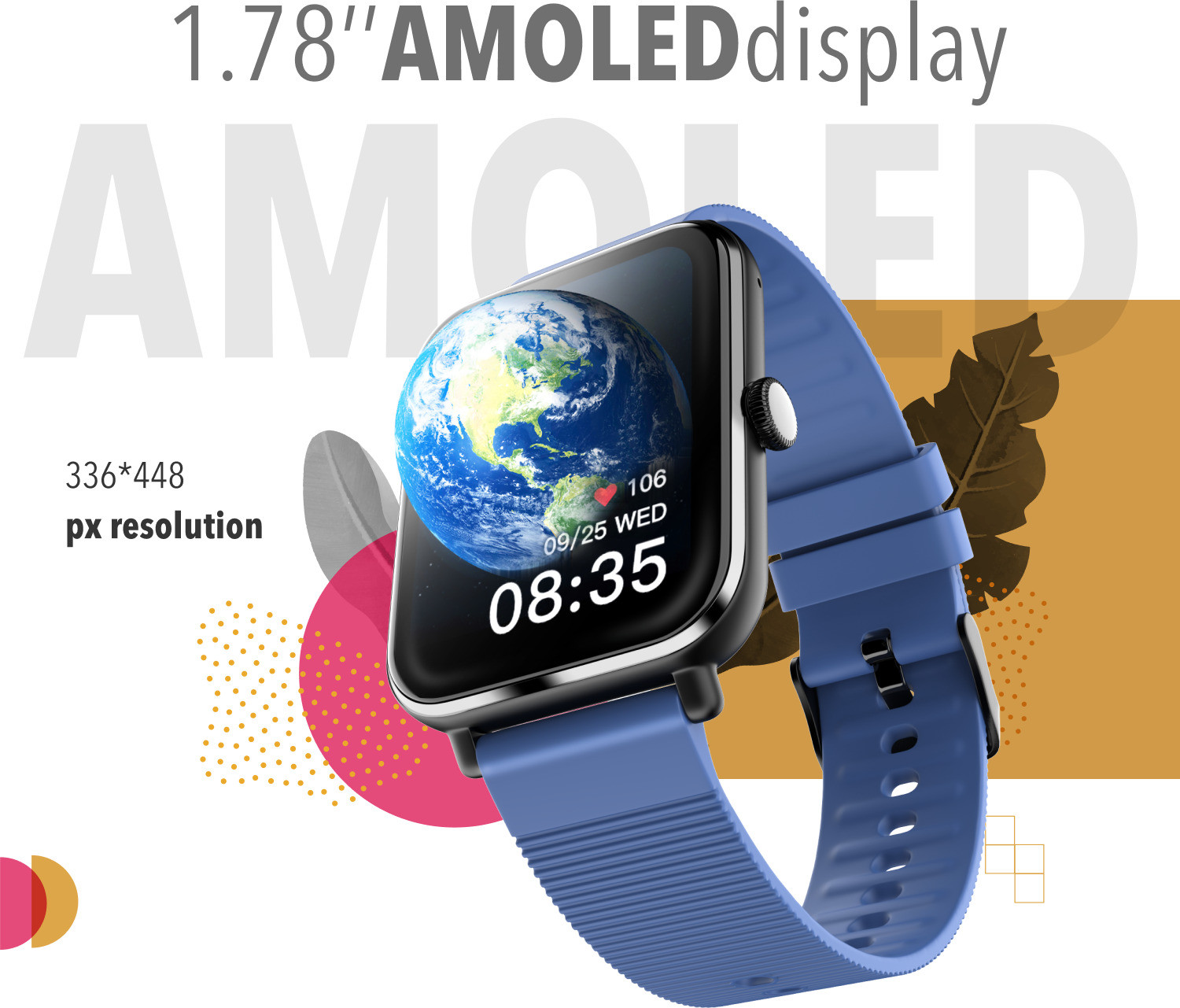 Image of alt , 1.78 AMOLED Display, Single Chip Bluetooth Calling, 100+ Watchfaces, IP68 Smartwatch (Berry Blue Strap, Free Size)