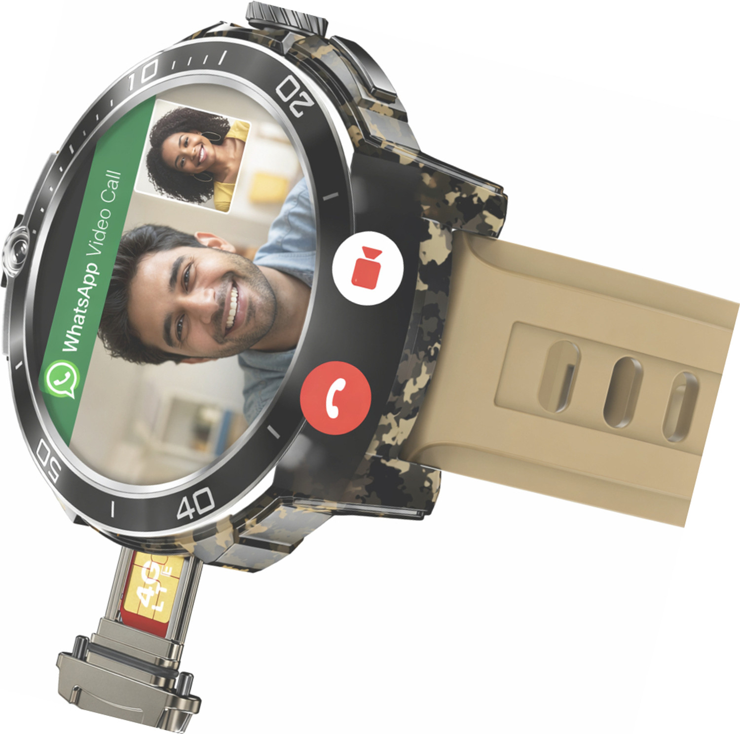 Image of YUIOP 5G 4G LTE SIM Smartwatch Unlimited Apps Play Store Fitness Tracker Smartwatch (Dessert Brown Strap, Free Size)