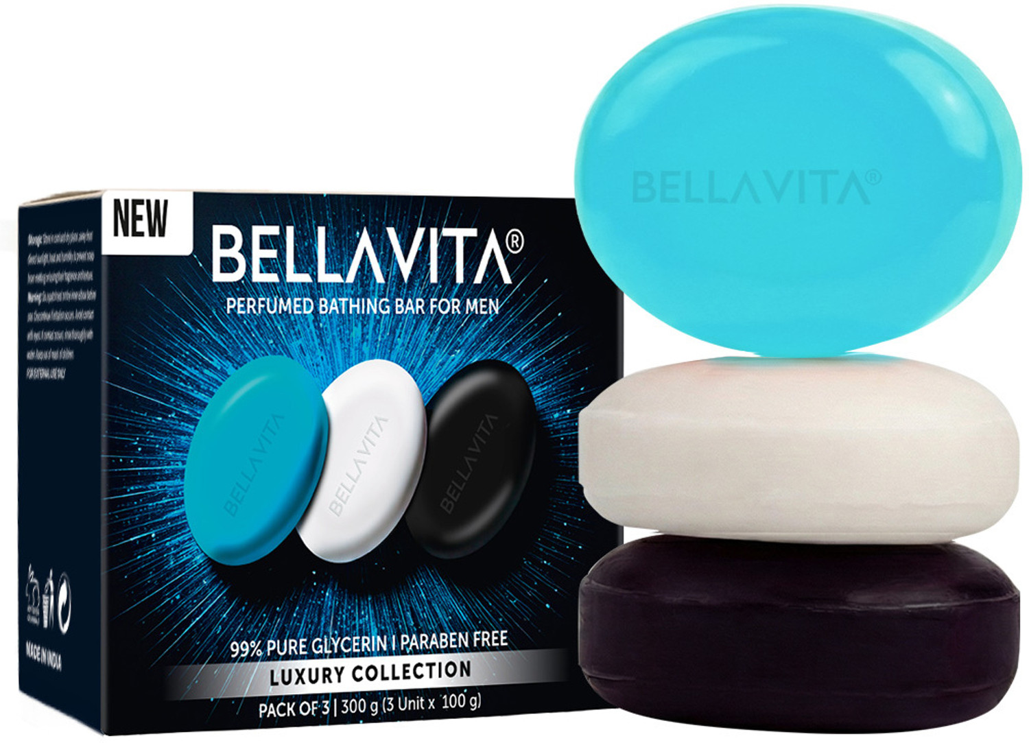 BELLAVITA Perfumed Bathing Soap Bar For Men|3X100gm|Helps in Relaxing & Cleansing Skin|
