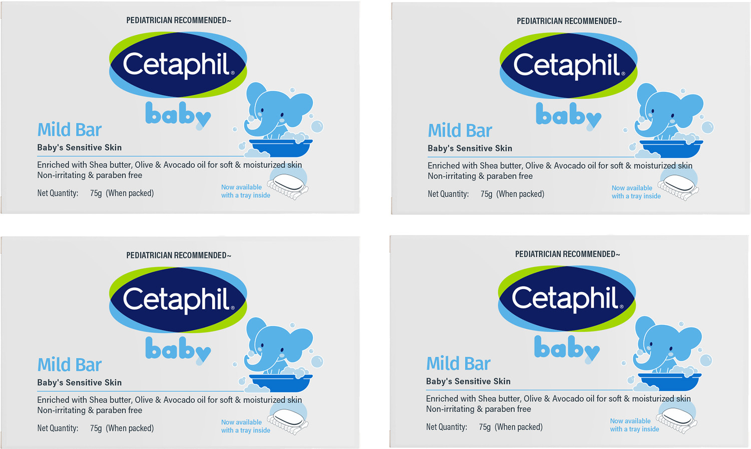 Cetaphil Baby Mild Bar for Face and Body-Pack of 4, 75g