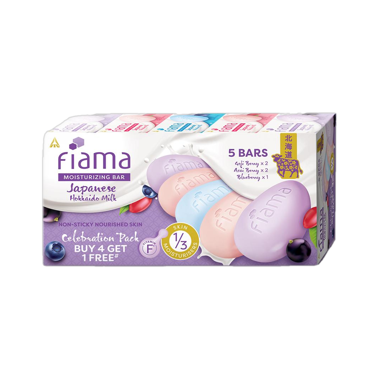 FIAMA Moisturizing Soap Bars Celebration Pack Japanese Hokkaido Milk & Berries,125gmx5